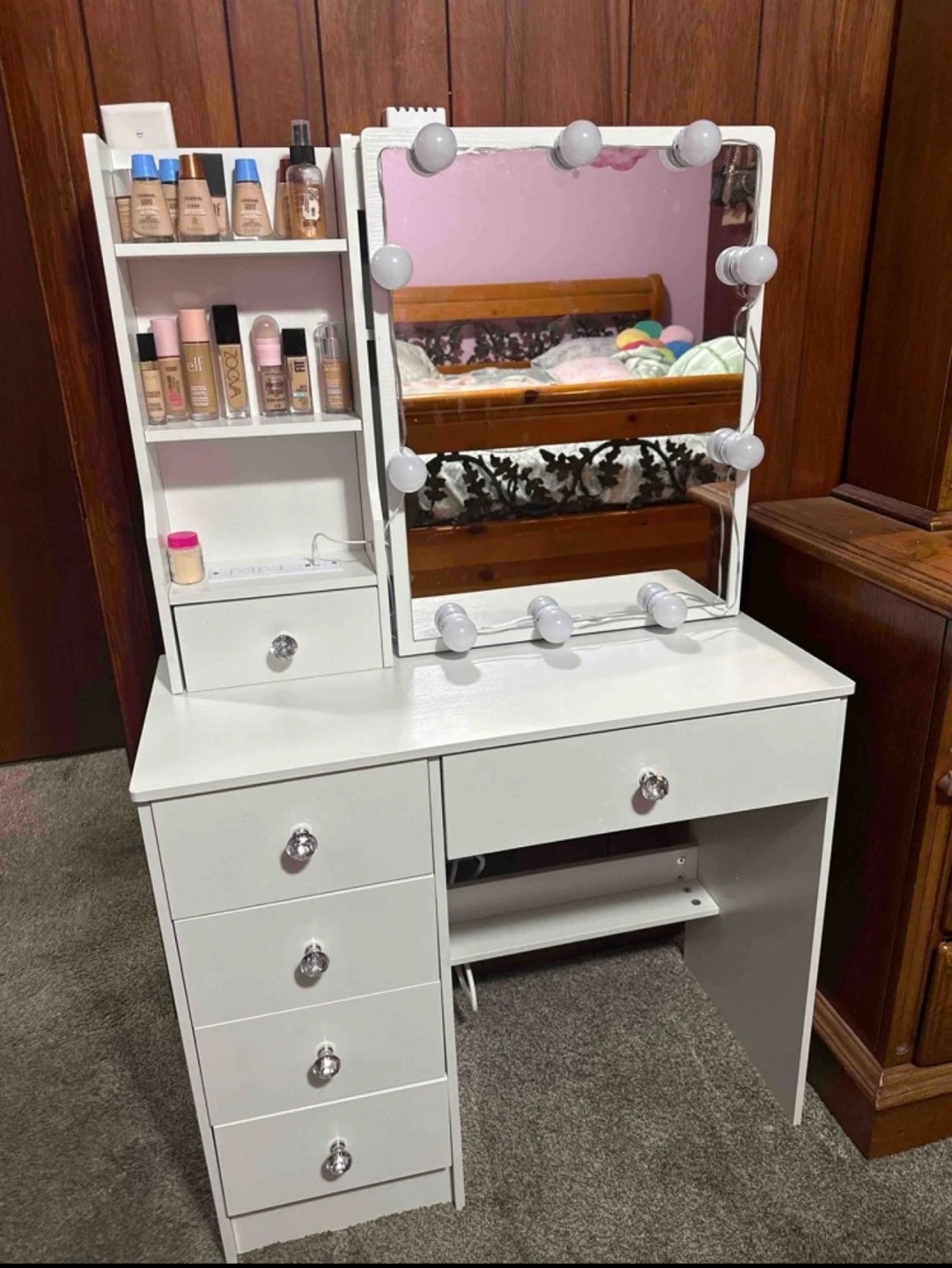 Vanity Set with Lighted Mirror Stool & outlets with usb port - photo 2