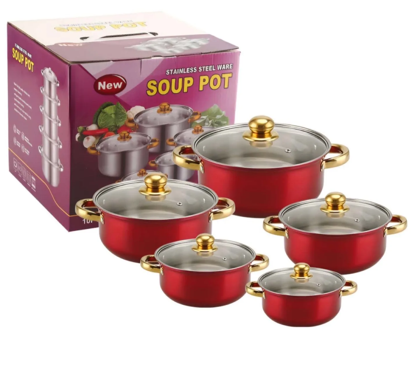 New 10-piece Stainless Steel Soup Pot Set