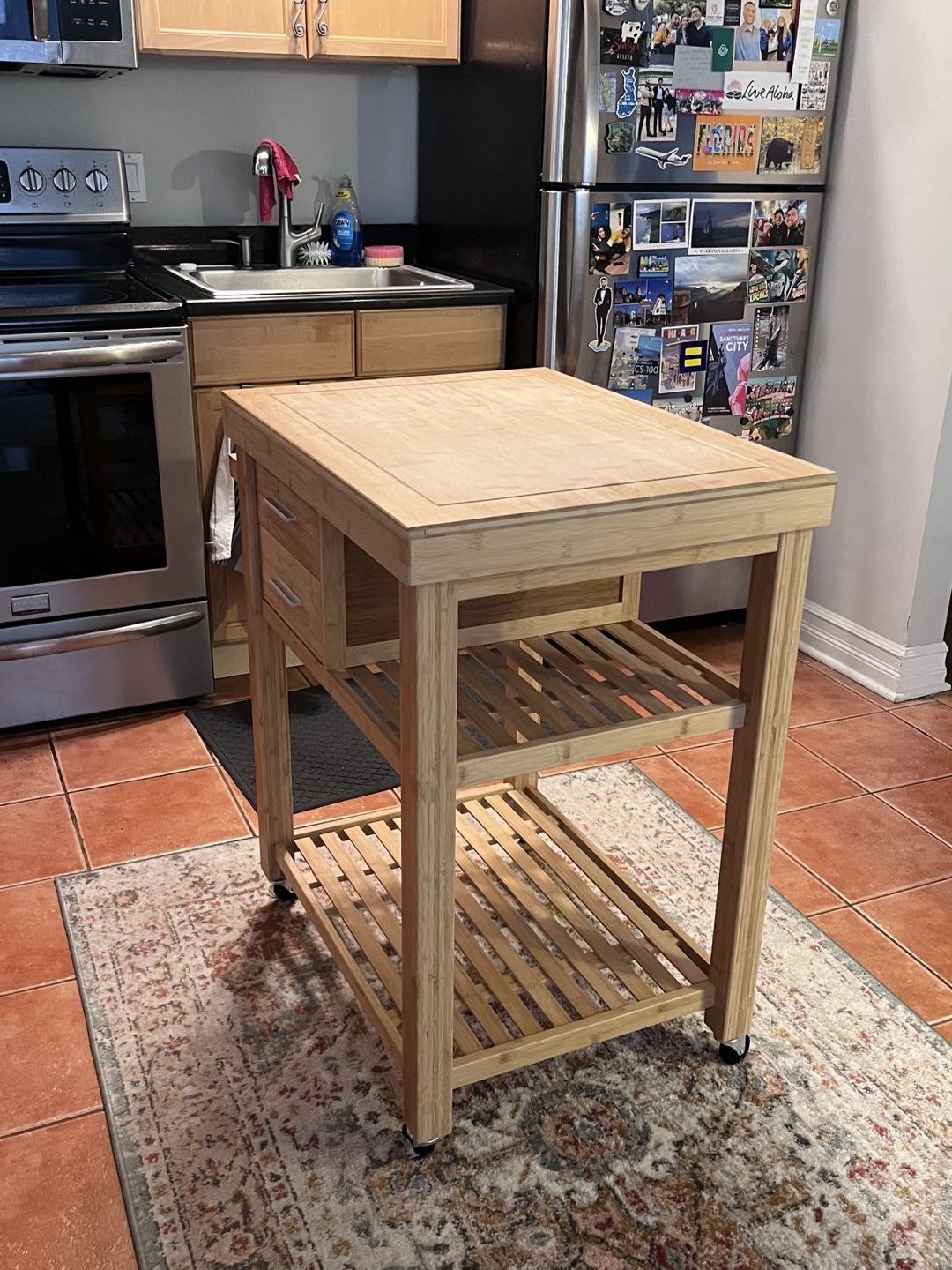 Bamboo Kitchen Cart with Two Drawers - photo 4