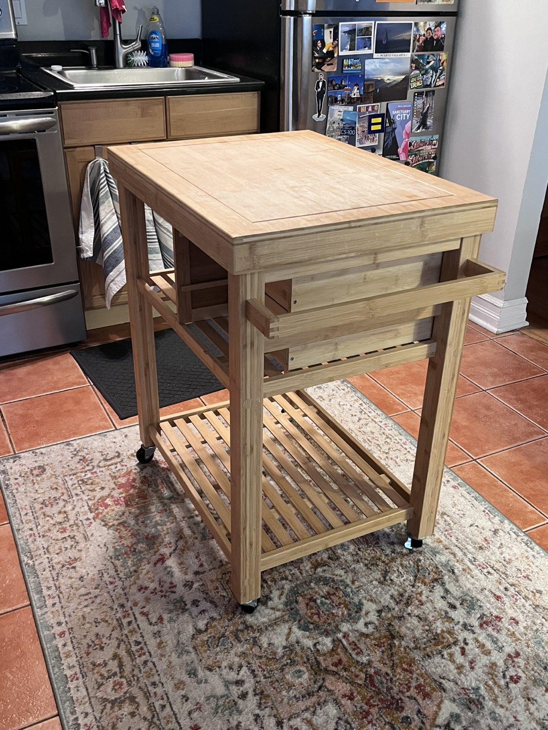 Bamboo Kitchen Cart with Two Drawers - photo 3