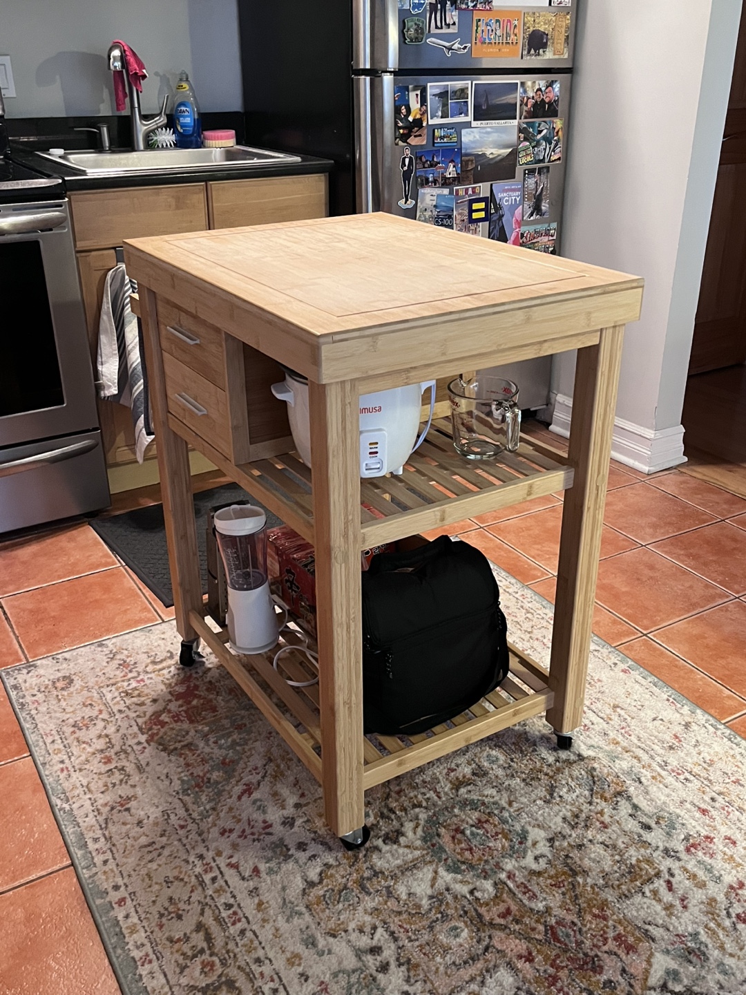 Bamboo Kitchen Cart with Two Drawers - photo 5