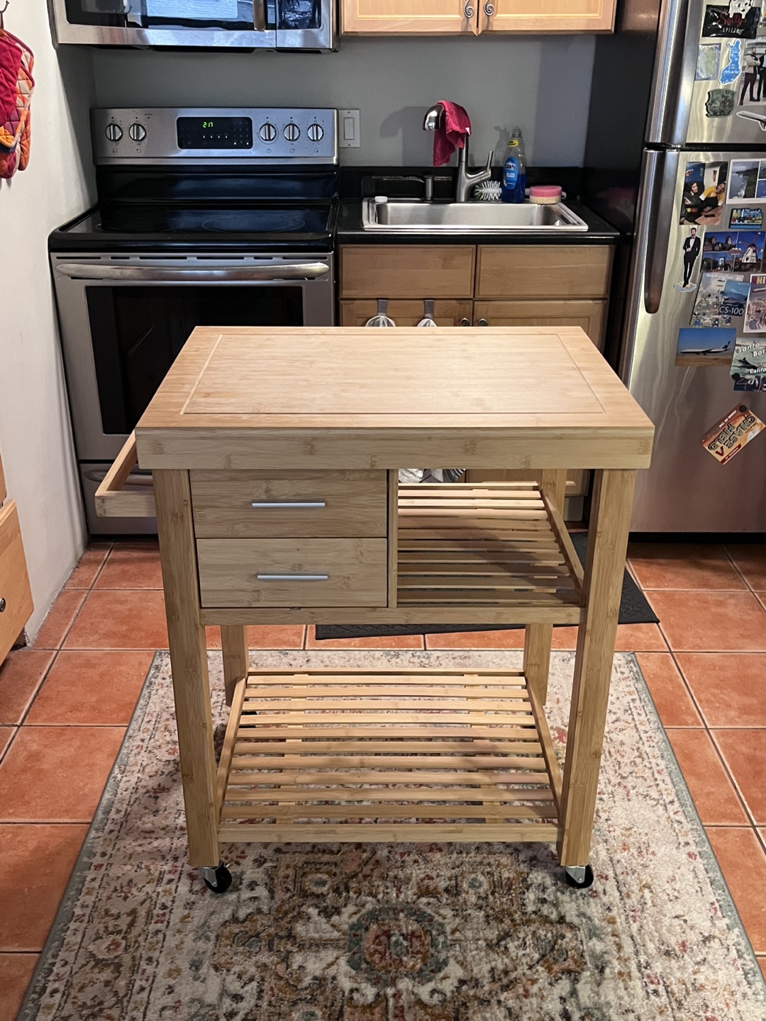 Bamboo Kitchen Cart with Two Drawers - photo 2
