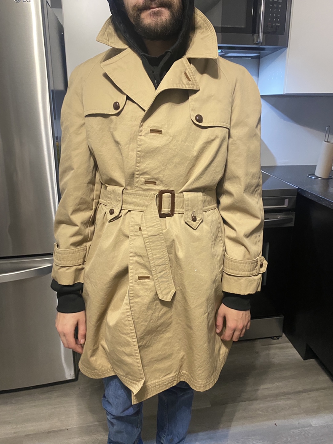 Vintage Beige Trench Coat with Faux fur removable liningLining