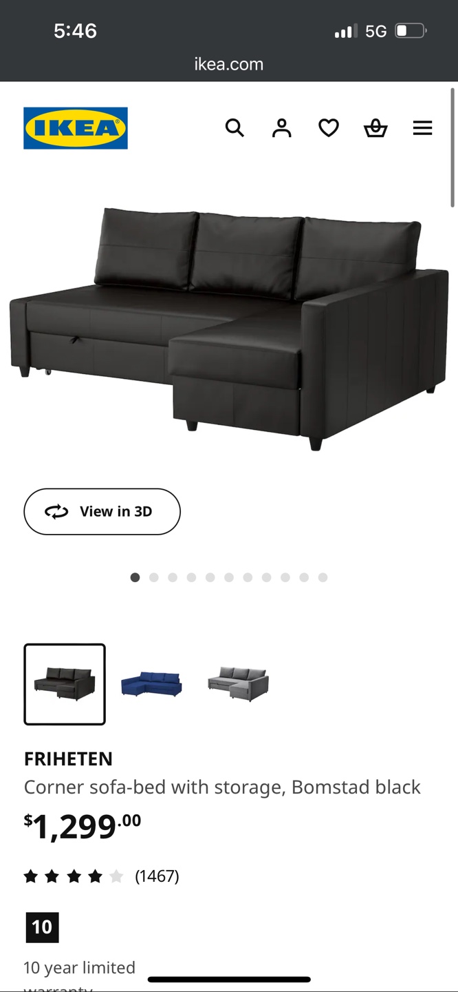 IKEA Friheten Corner Sofa/Bed Leather BLACK. - photo 4