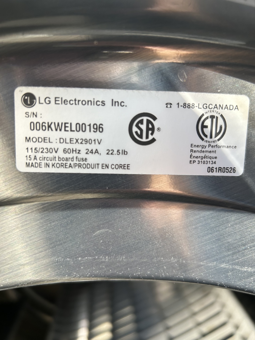 LG Dryer - DLEX2901V - photo 3