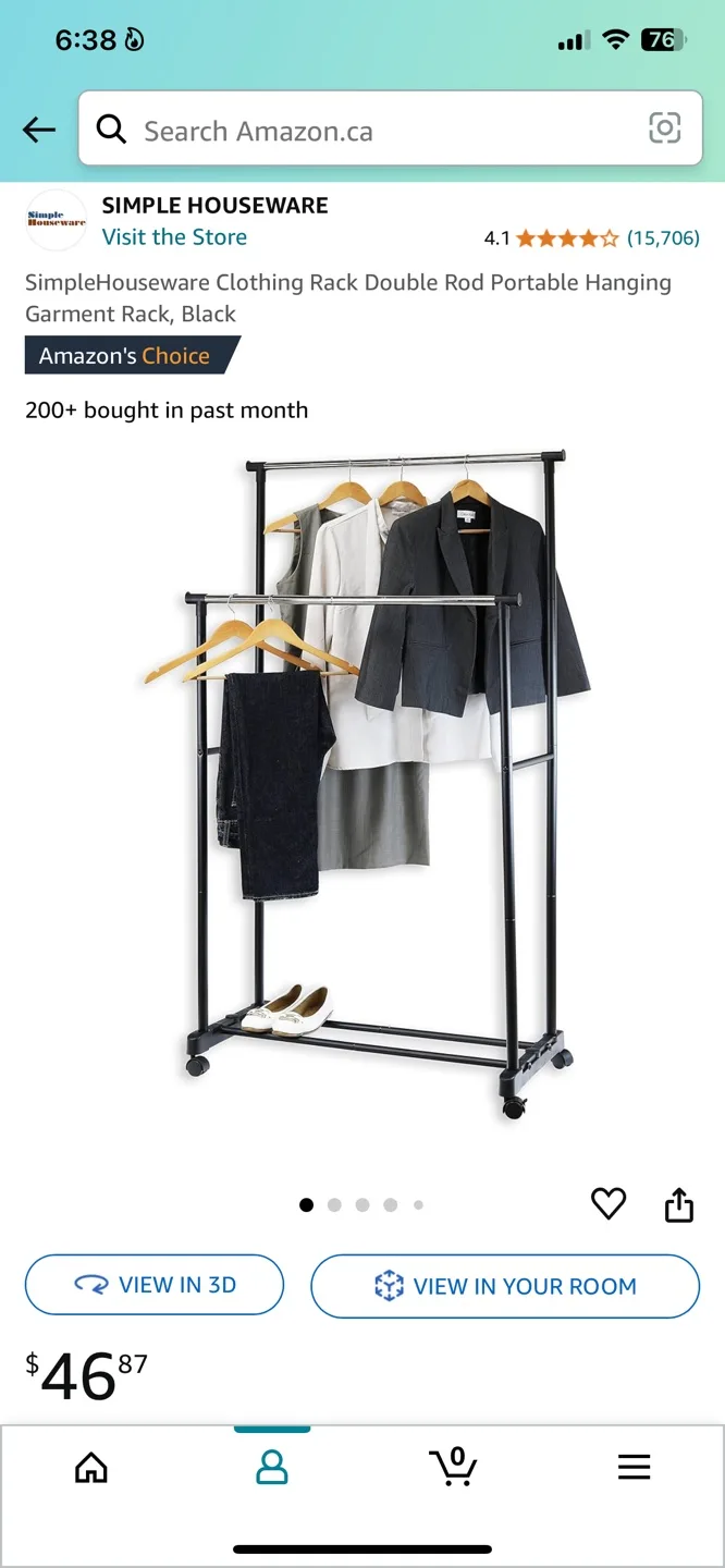 SimpleHouseware Double Rod Clothing Rack thumbnail