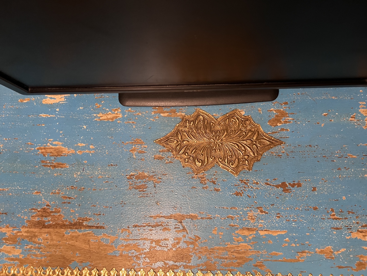 Imported Indonesian Blue Desk with Gold Accents - photo 5