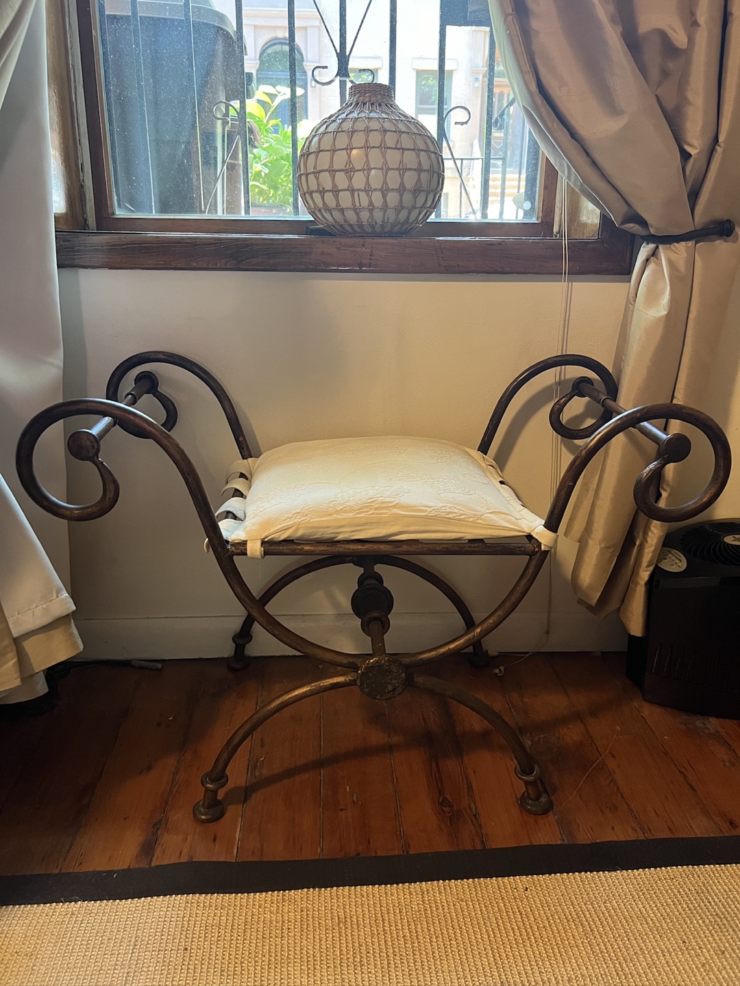 Ornate Romanesque Cushioned Metal Bench