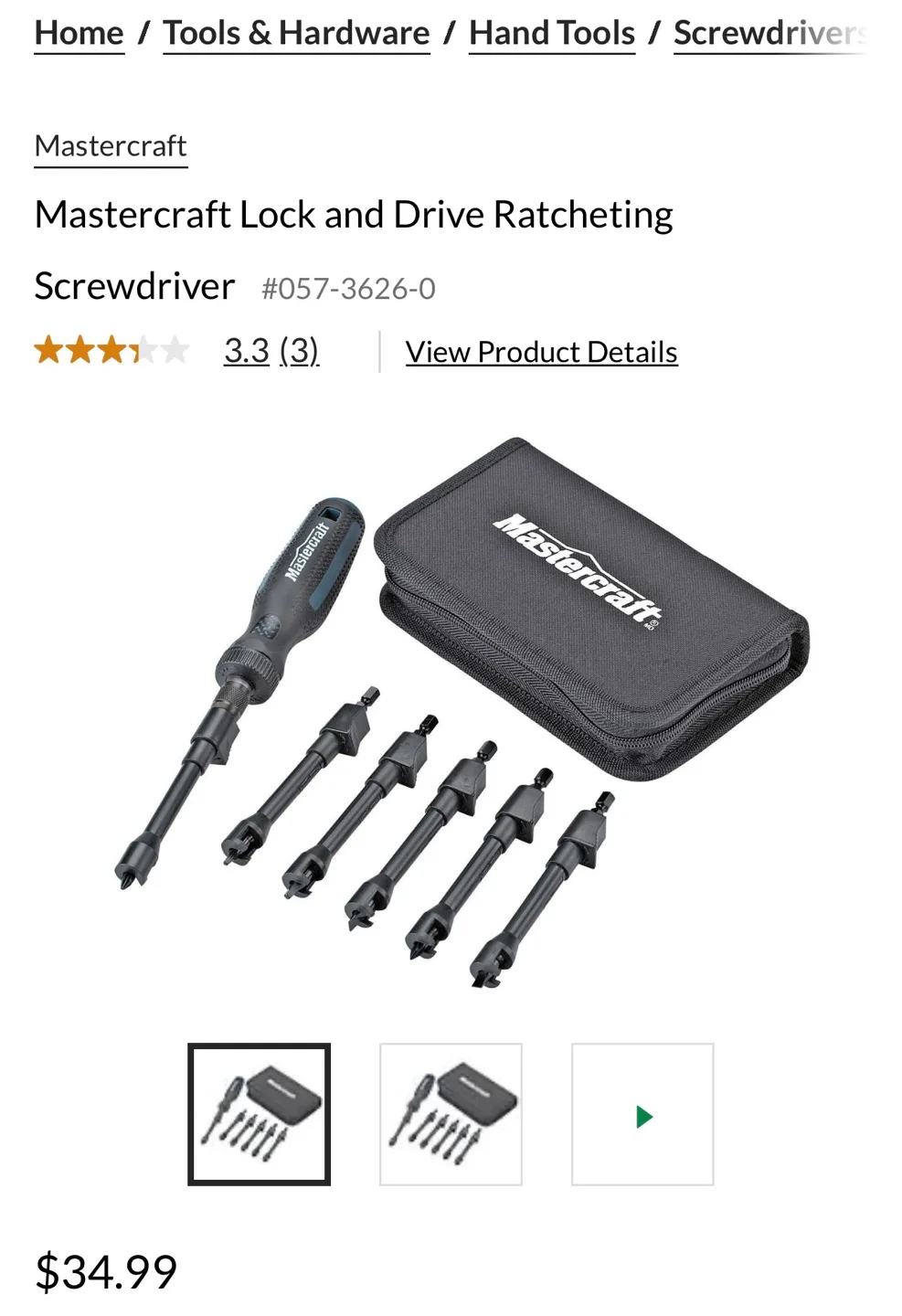 Mastercraft Lock and Drive Ratcheting Screwdriver Set thumbnail
