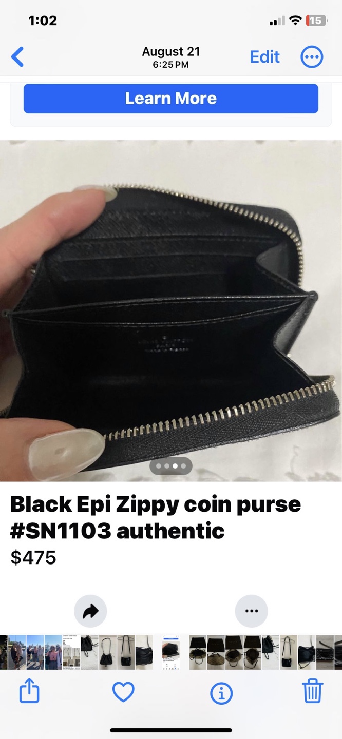 Black Epi Zippy Coin Purse-SN1103 serial in middle
