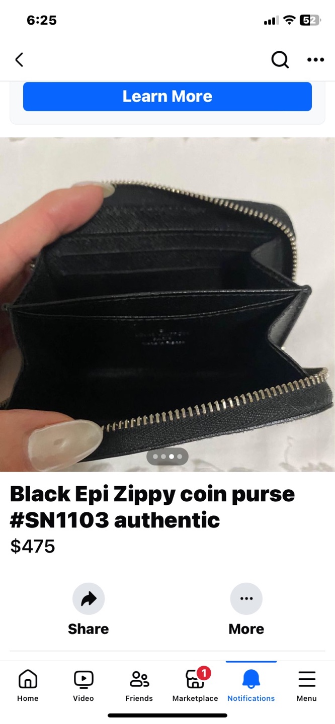 Black Epi Zippy Coin Purse-SN1103 serial in middle - photo 4