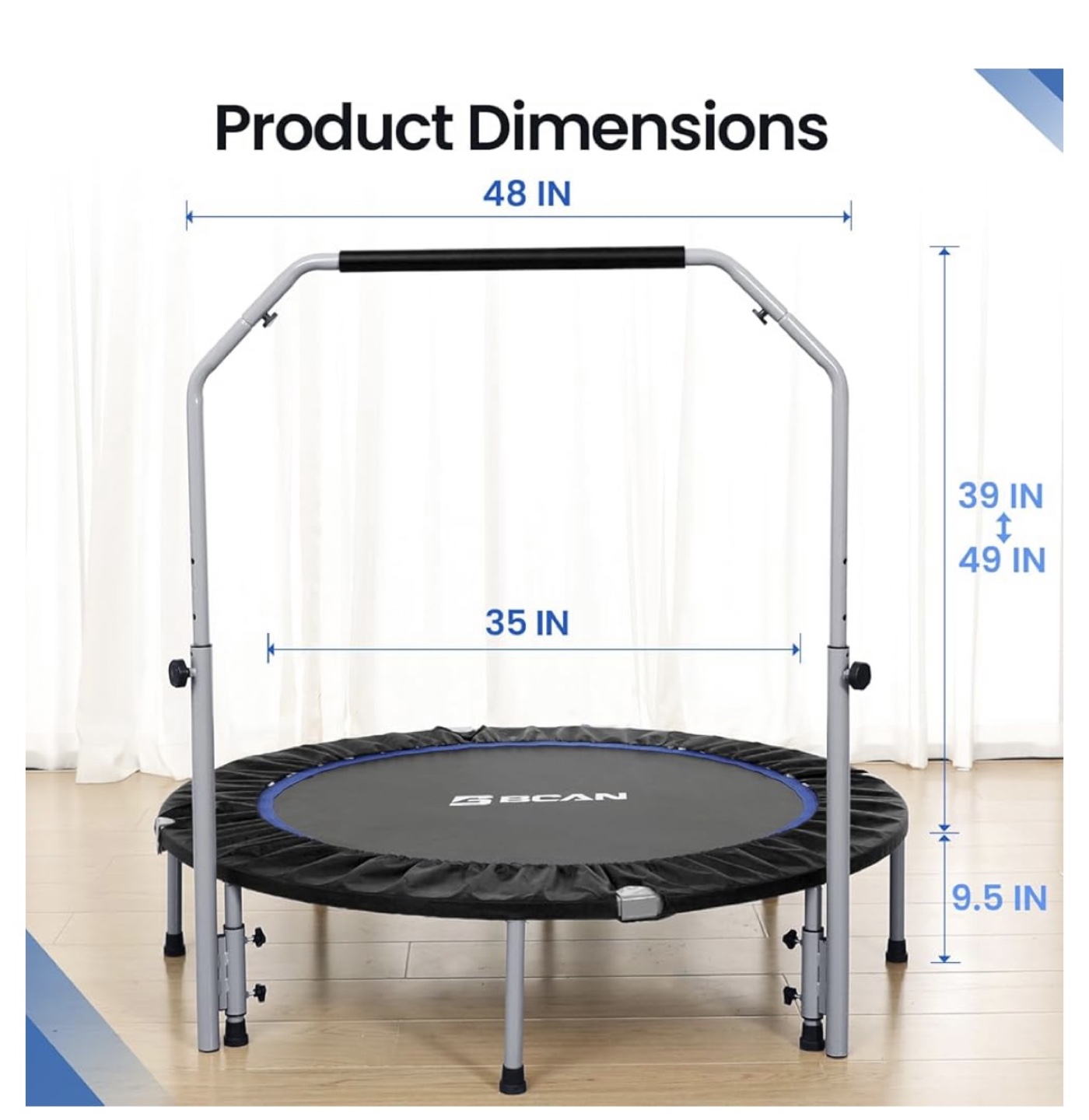 BCAN Mini Trampoline with Handrail - photo 3