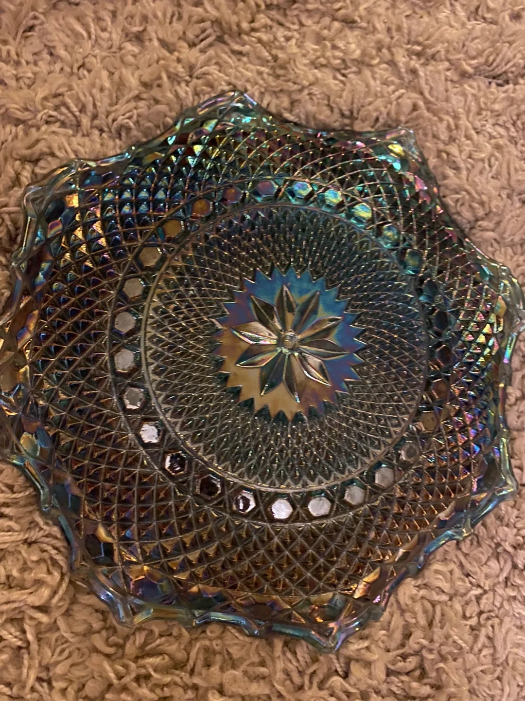 Vintage Iridescent Blue Glass Bowl image indicator(5)