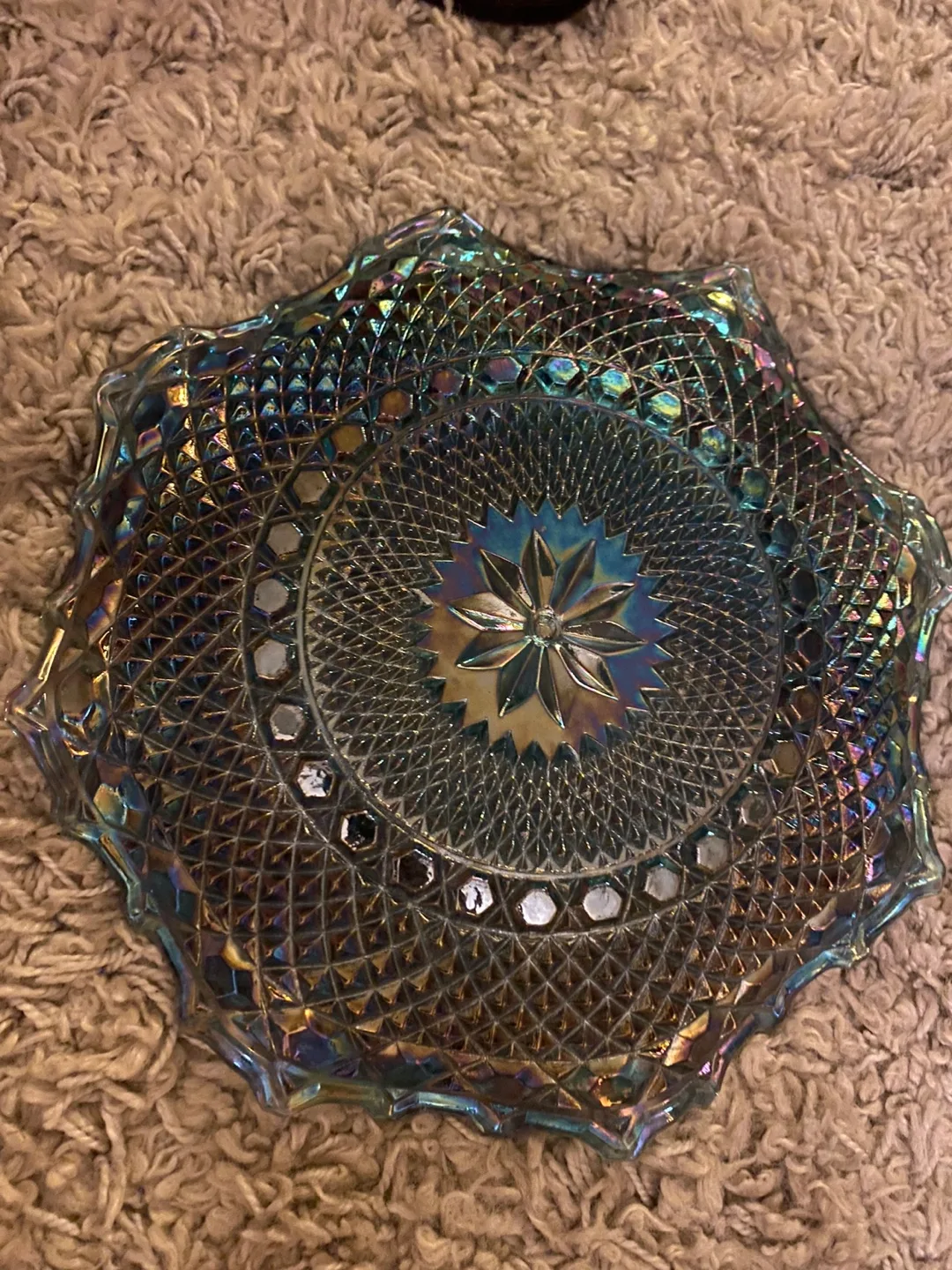 Vintage Iridescent Blue Glass Bowl image indicator(6)