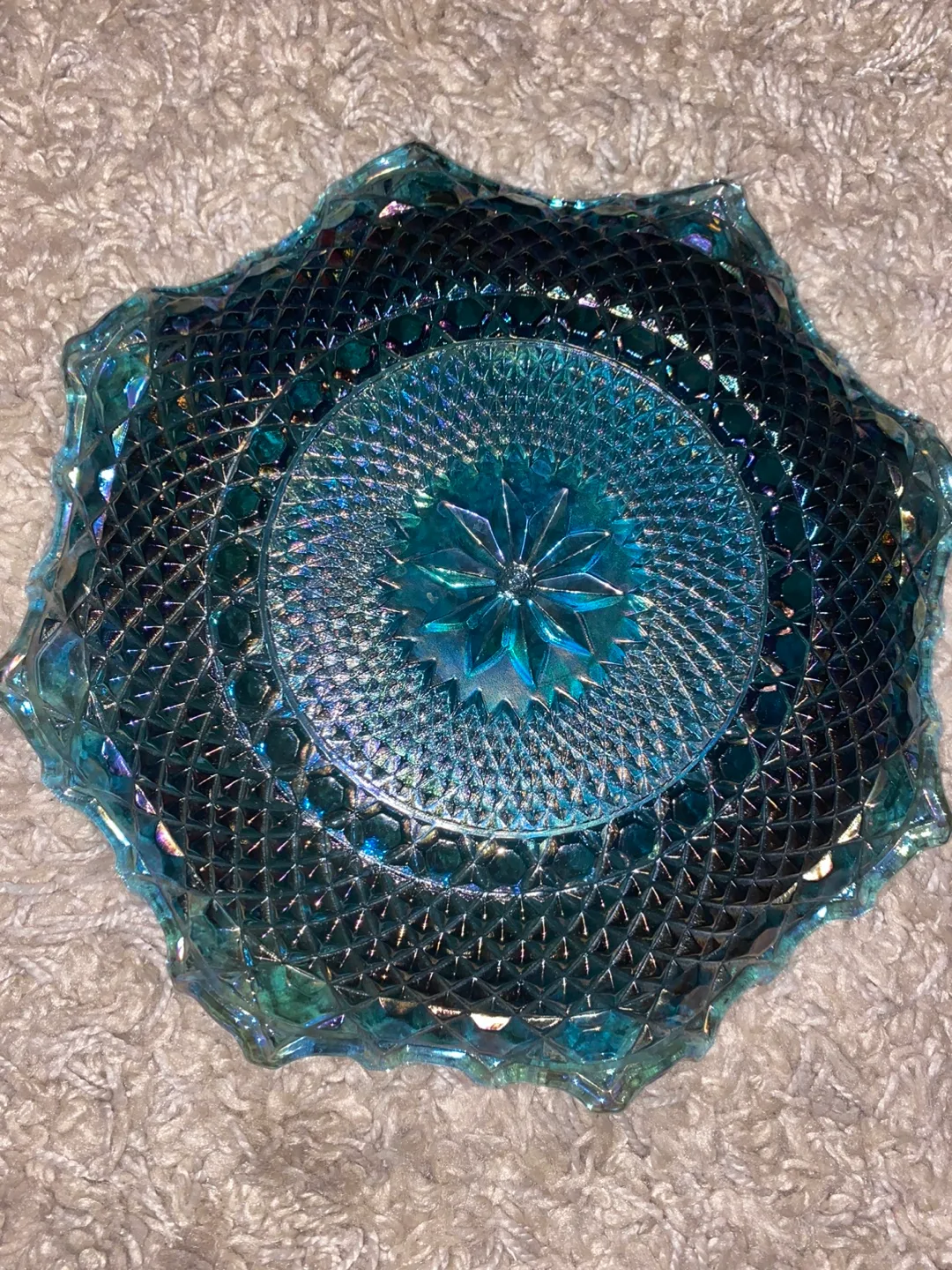 Vintage Iridescent Blue Glass Bowl image indicator(3)