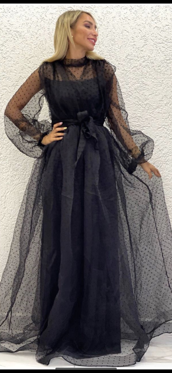 Black Dotted Mesh Dress
