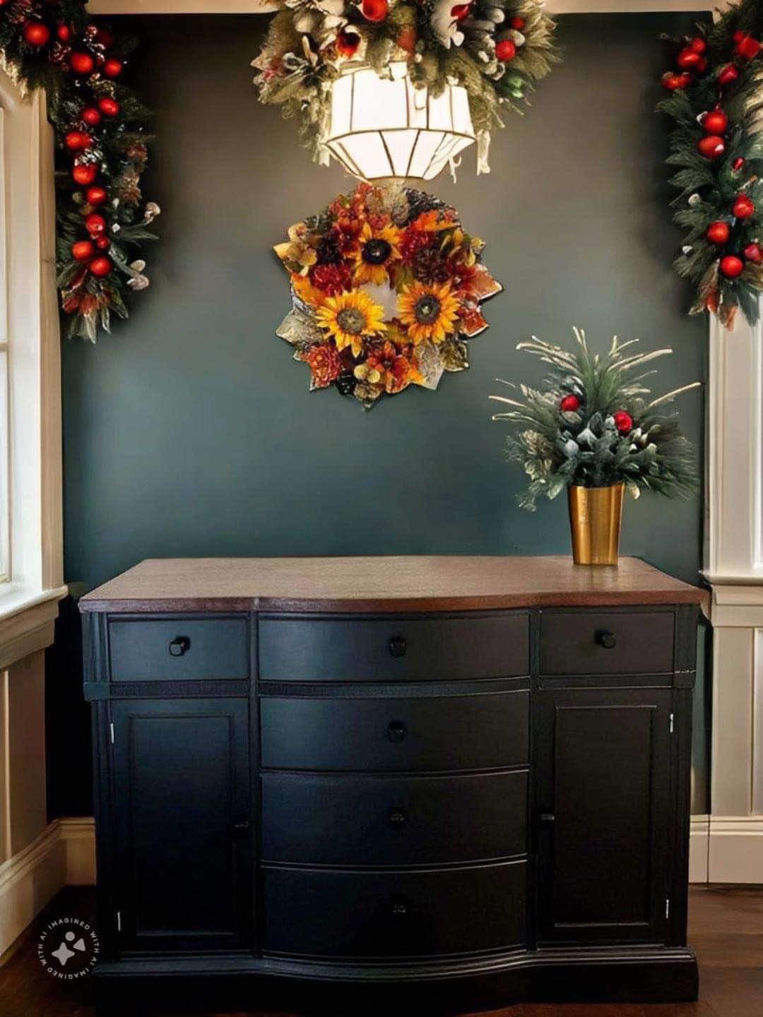 Solid wood Black Refinished Buffet Table