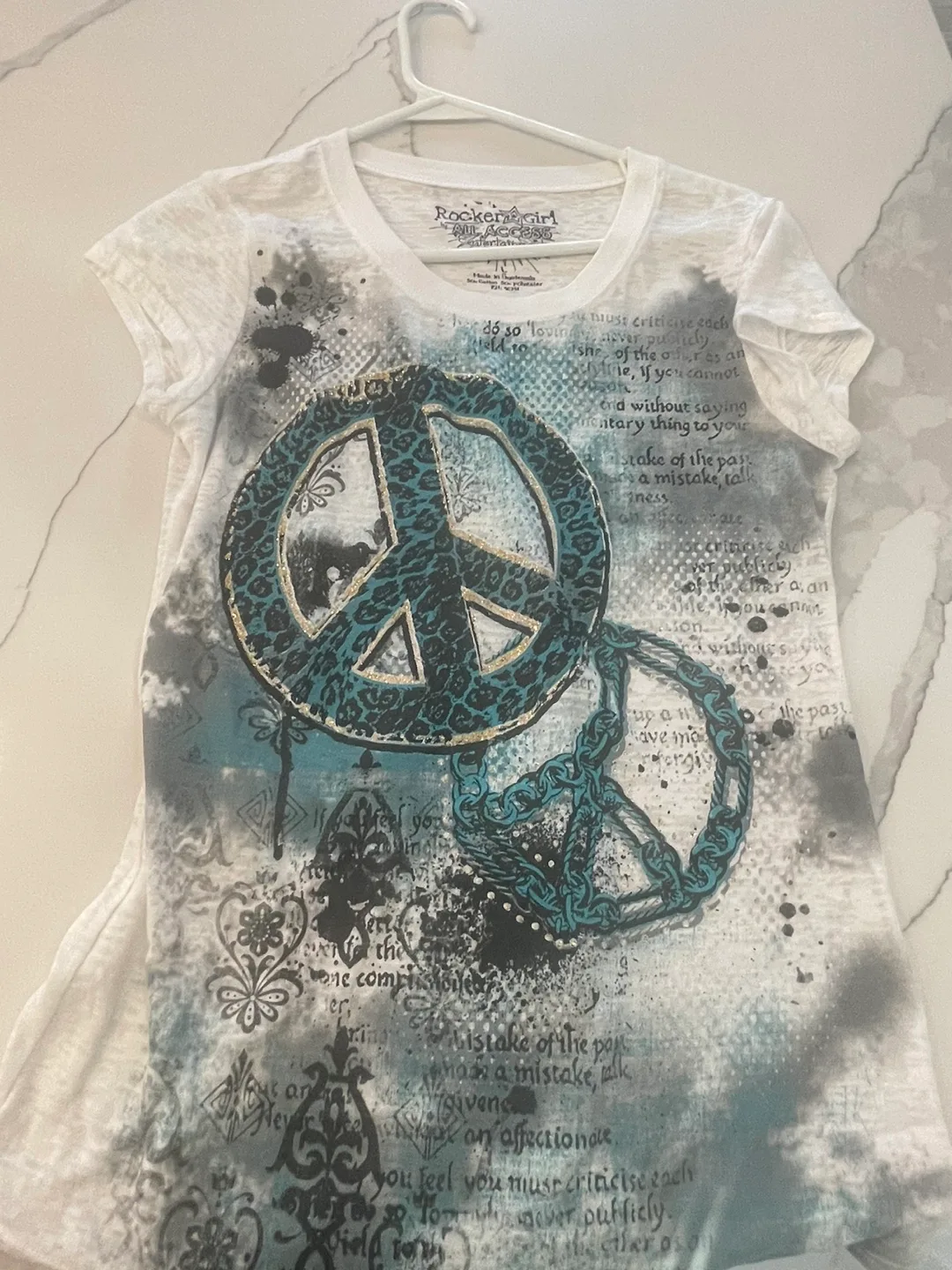 White T-shirt with Peace Sign Graphic image indicator(4)
