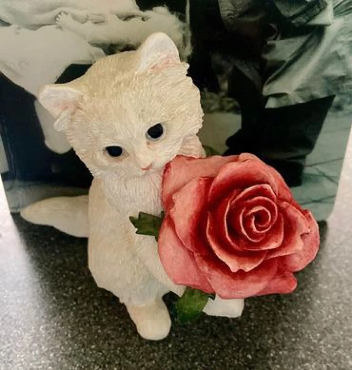 White Kitten Figurine Holding a Rose image indicator(3)