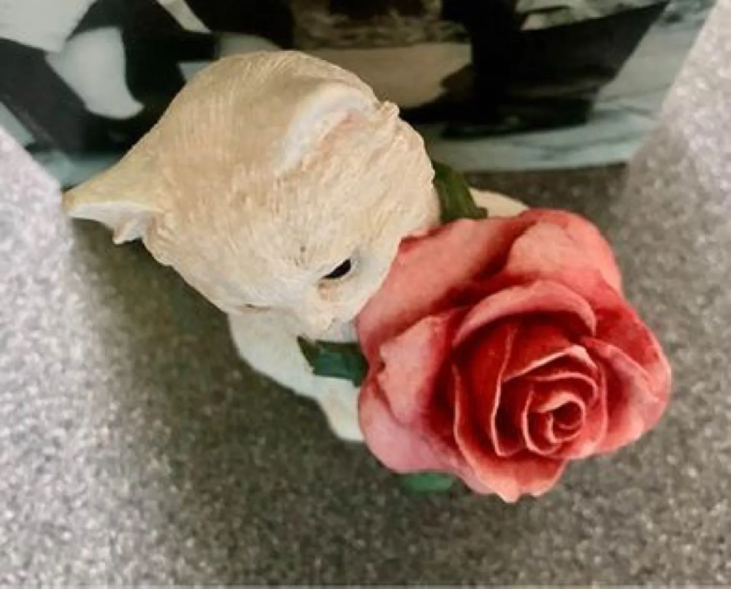 White Kitten Figurine Holding a Rose image indicator(2)