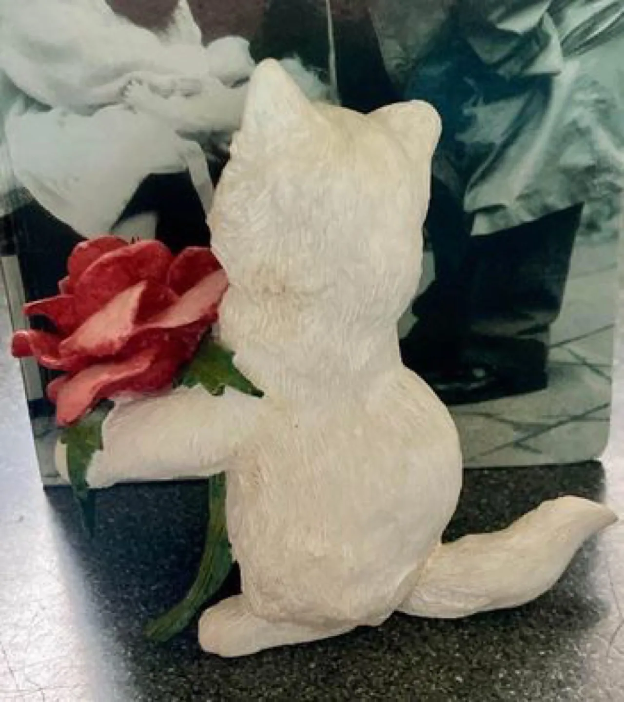 White Kitten Figurine Holding a Rose image indicator(4)