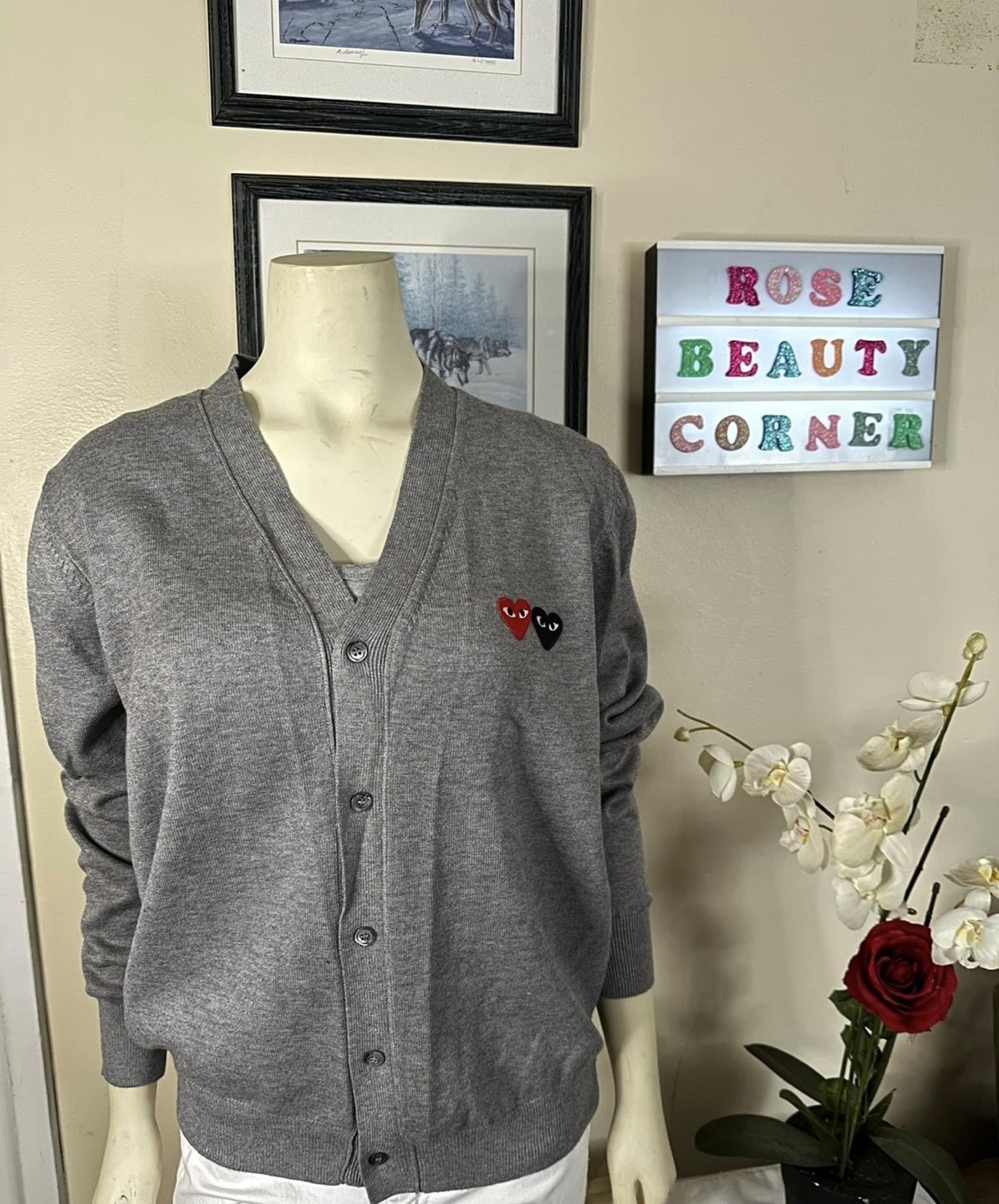Comme des Garçons Play Grey Cardigan