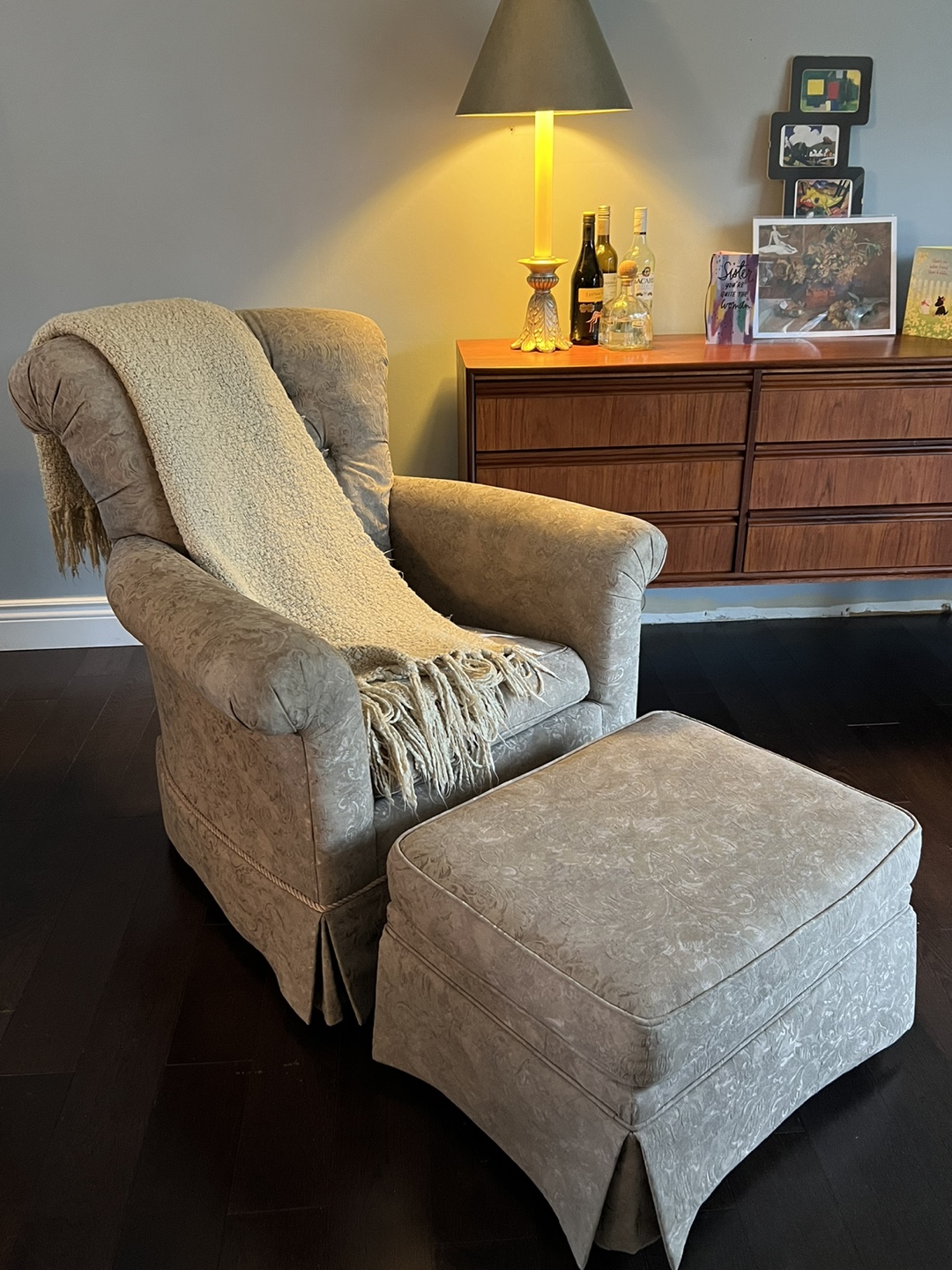 Two beautiful accent chairs and ottoman