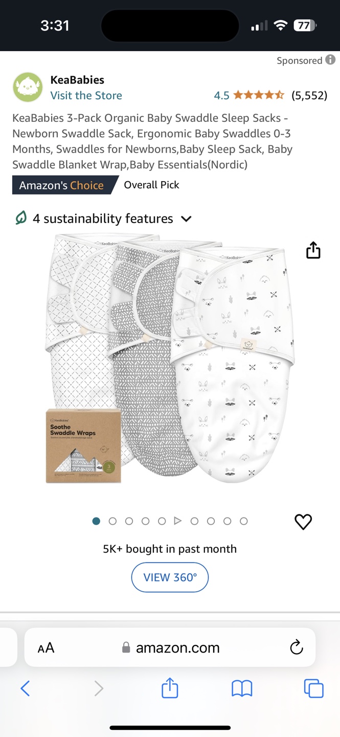 KeaBabies 3-Pack Organic Baby Swaddle Sleep Sacks - photo 2
