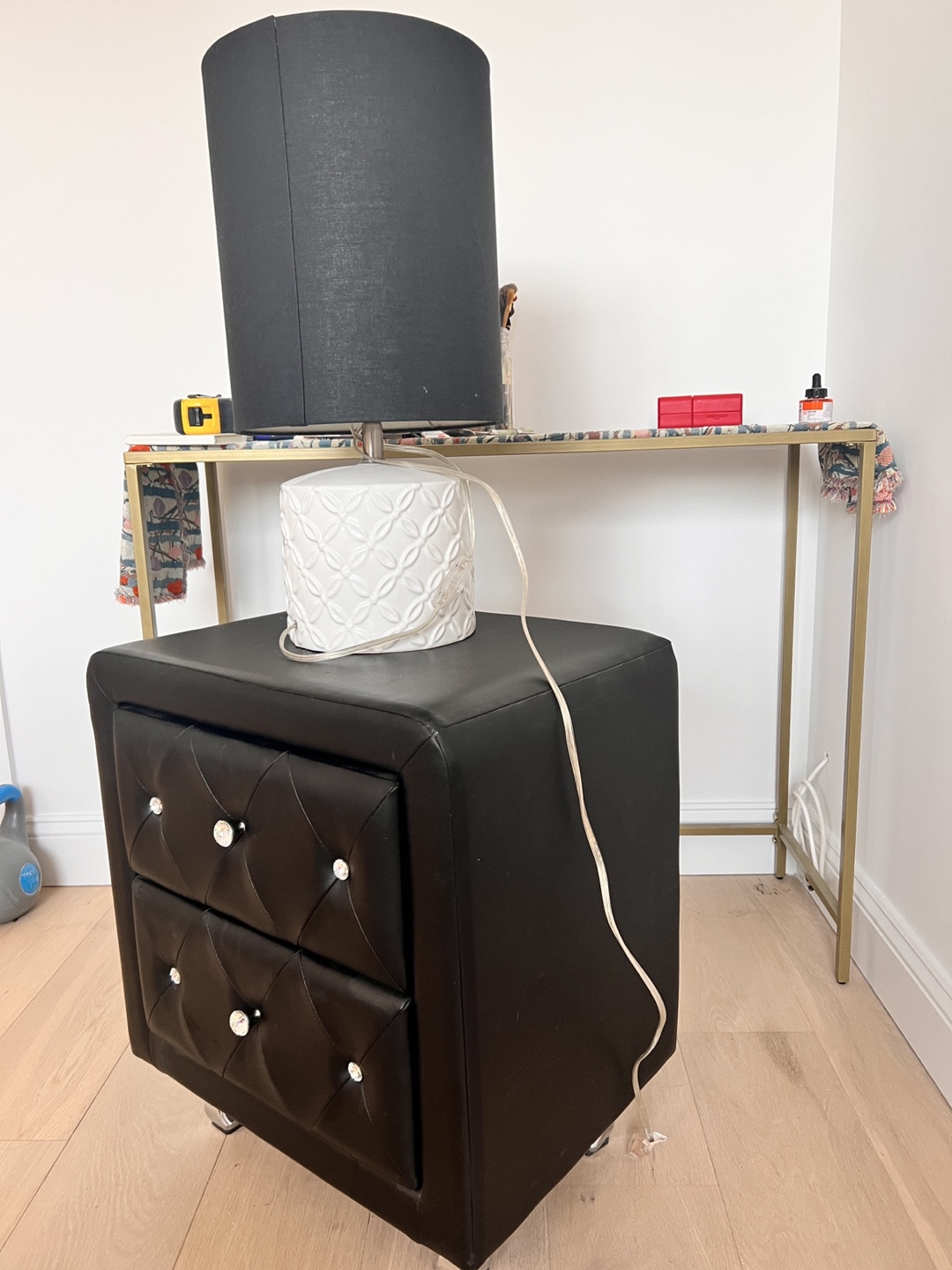 Black Nightstand with Crystal Accents