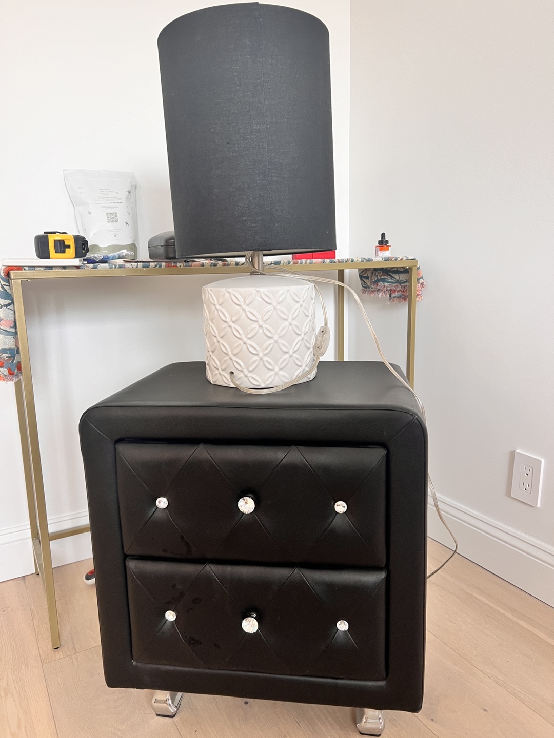 Black Nightstand with Crystal Accents - photo 2