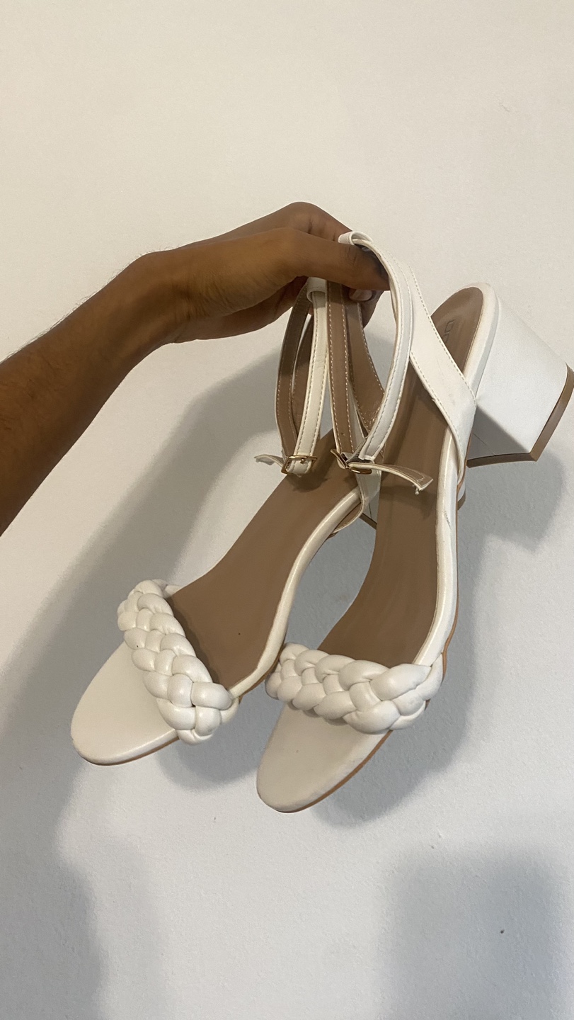 Boohoo White Braided Block Heel Sandals