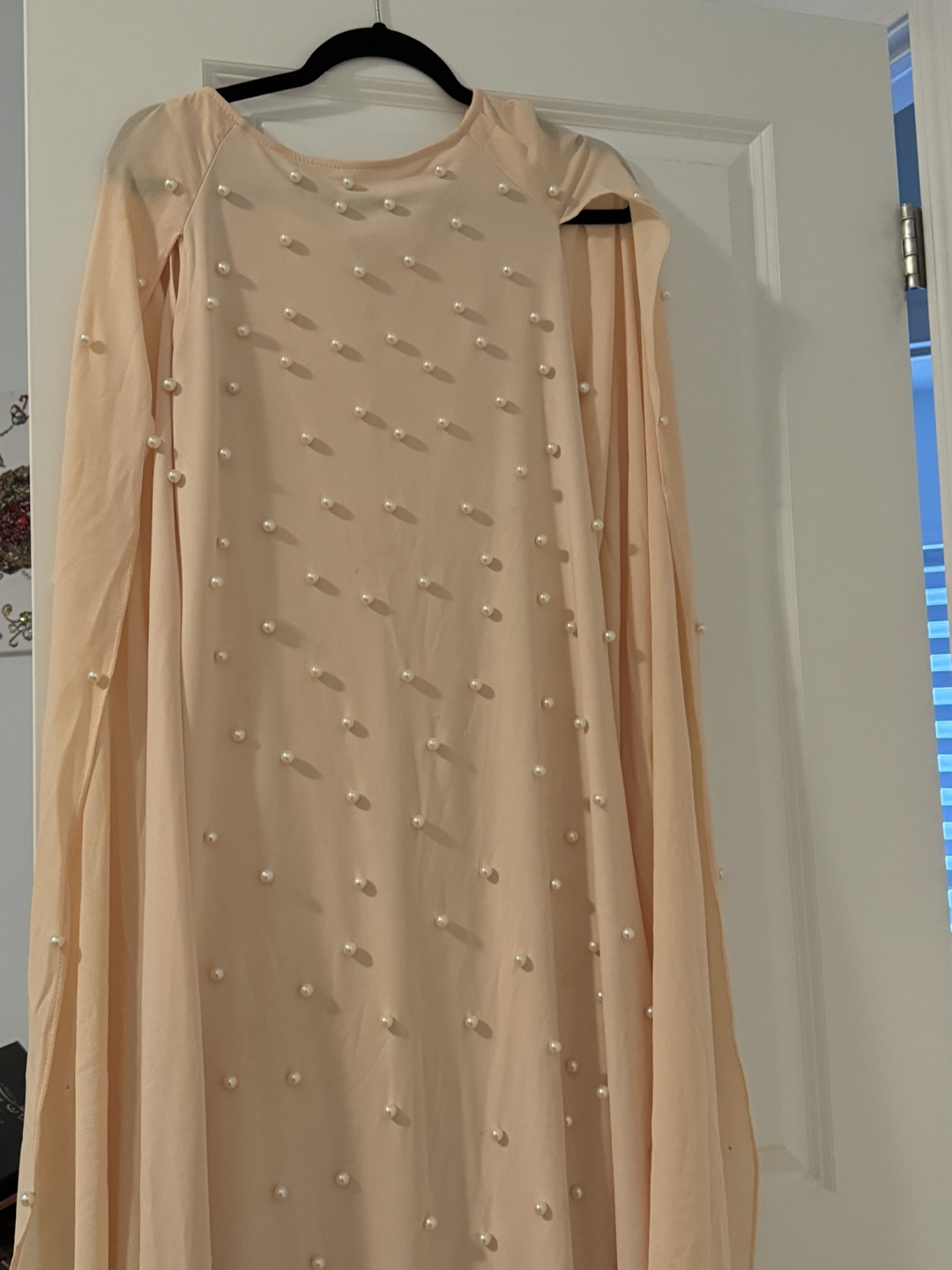 Peach Abaya with Pearl Detail
