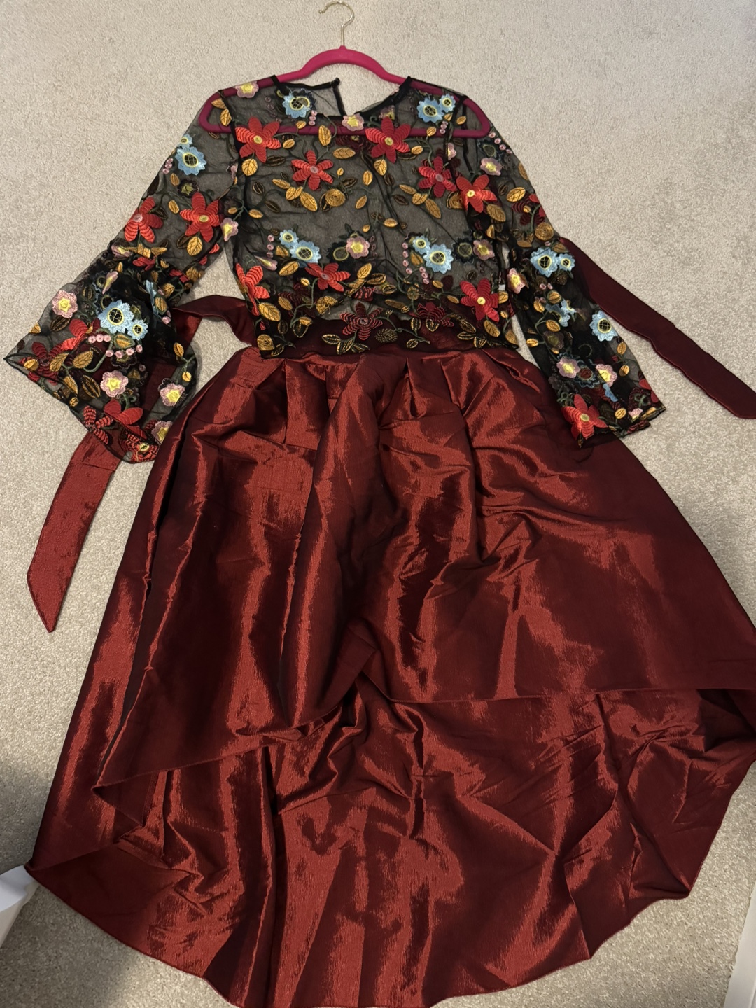Floral Embroidered Top and Skirt Set