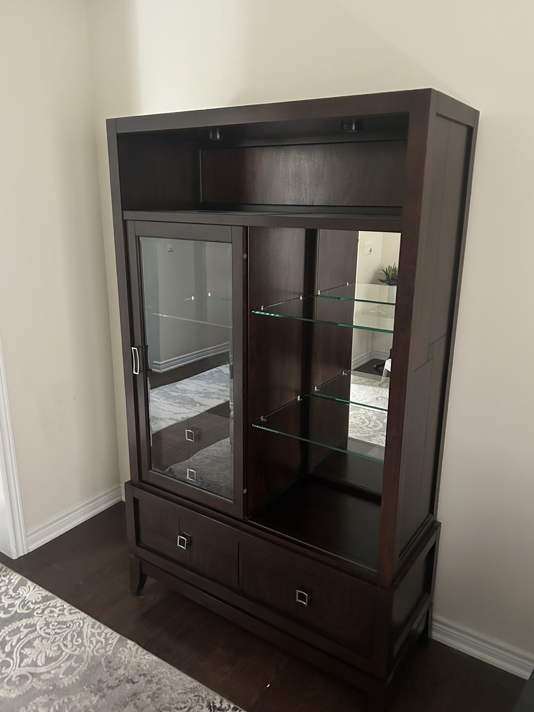 Dark Wood China Cabinet with Glass Doors - photo 2