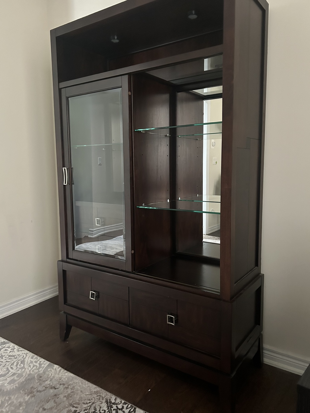 Dark Wood China Cabinet with Glass Doors