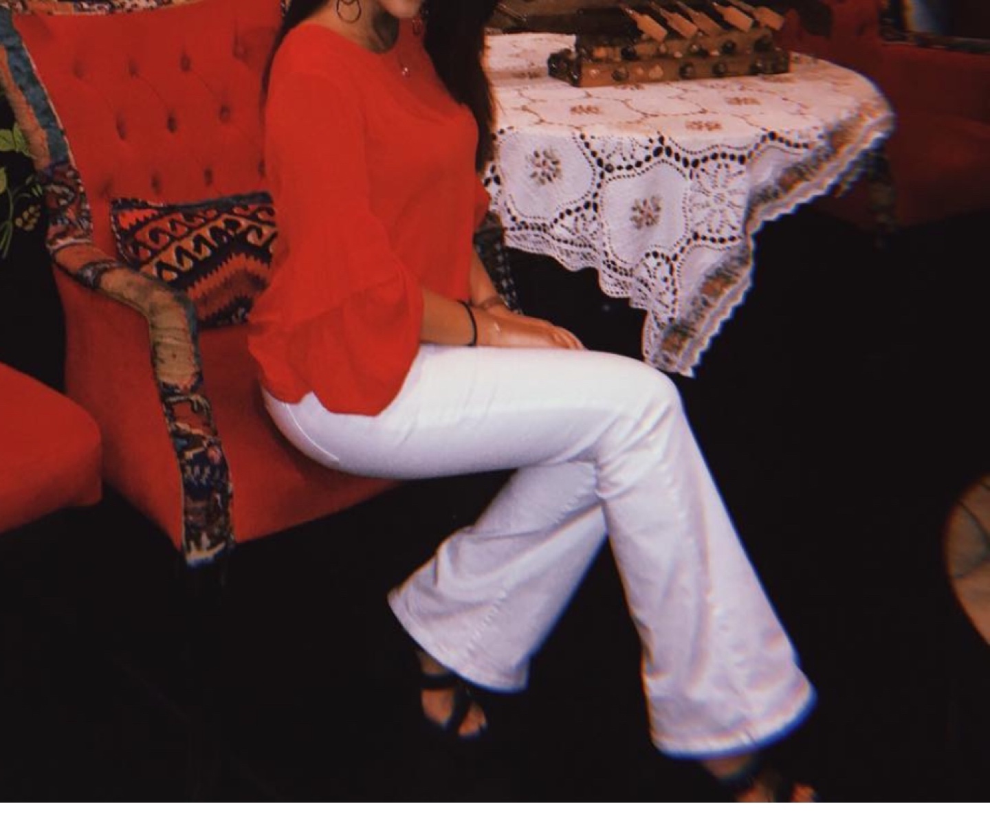 Red Blouse with Ruffled Sleeves