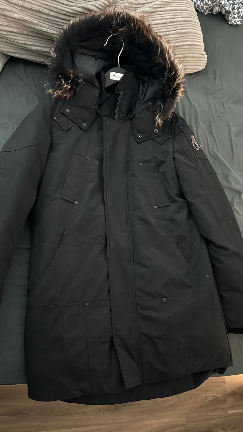 Moose Knuckles Men's Long Black Parka with Fur thumbnail