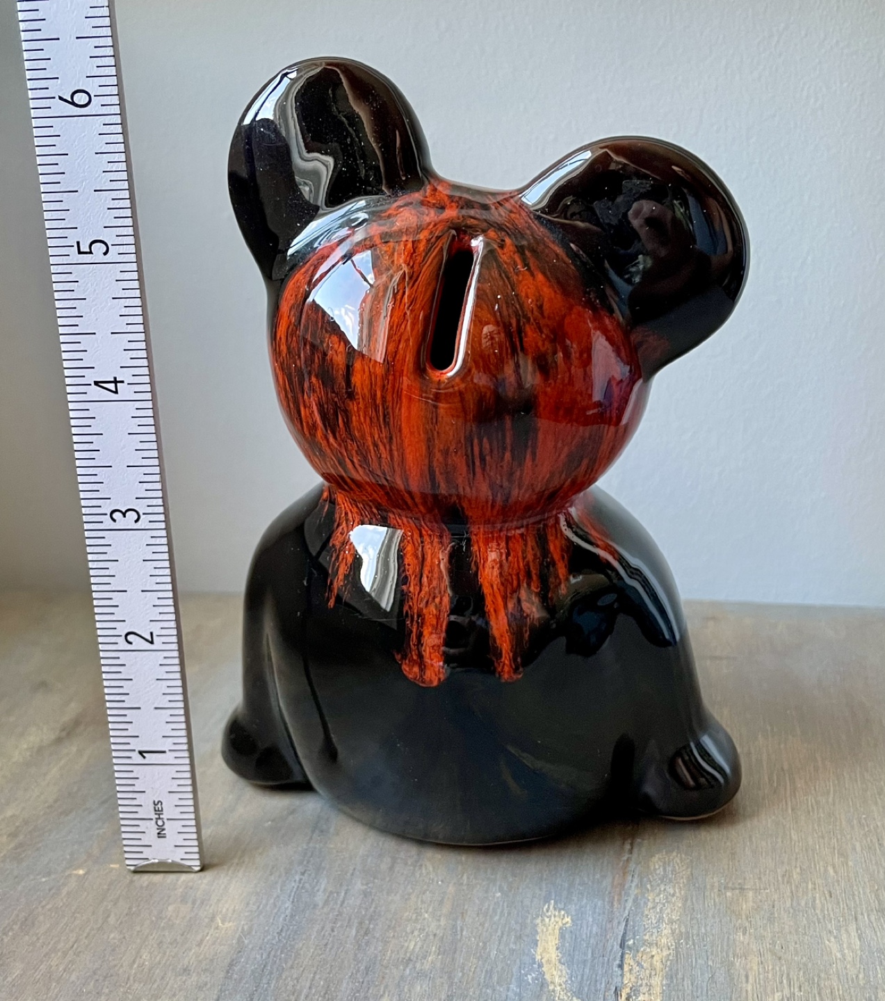 Blue Mountain Lava Glaze Red Art Pottery Teddy Bear Coin Bank - photo 3
