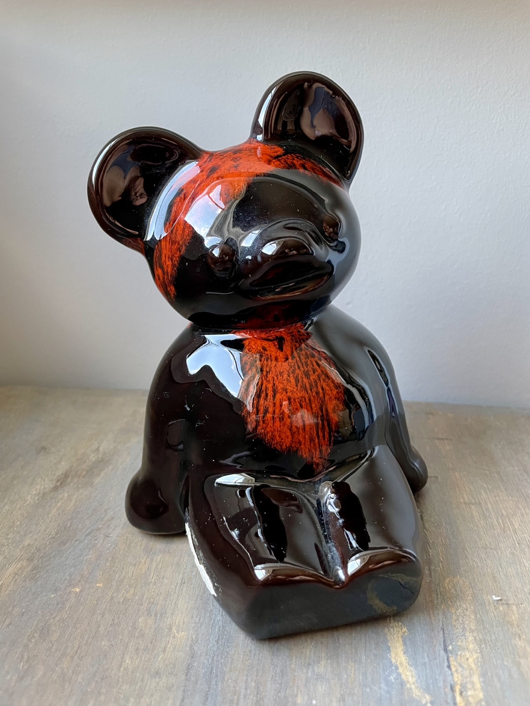 Blue Mountain Lava Glaze Red Art Pottery Teddy Bear Coin Bank