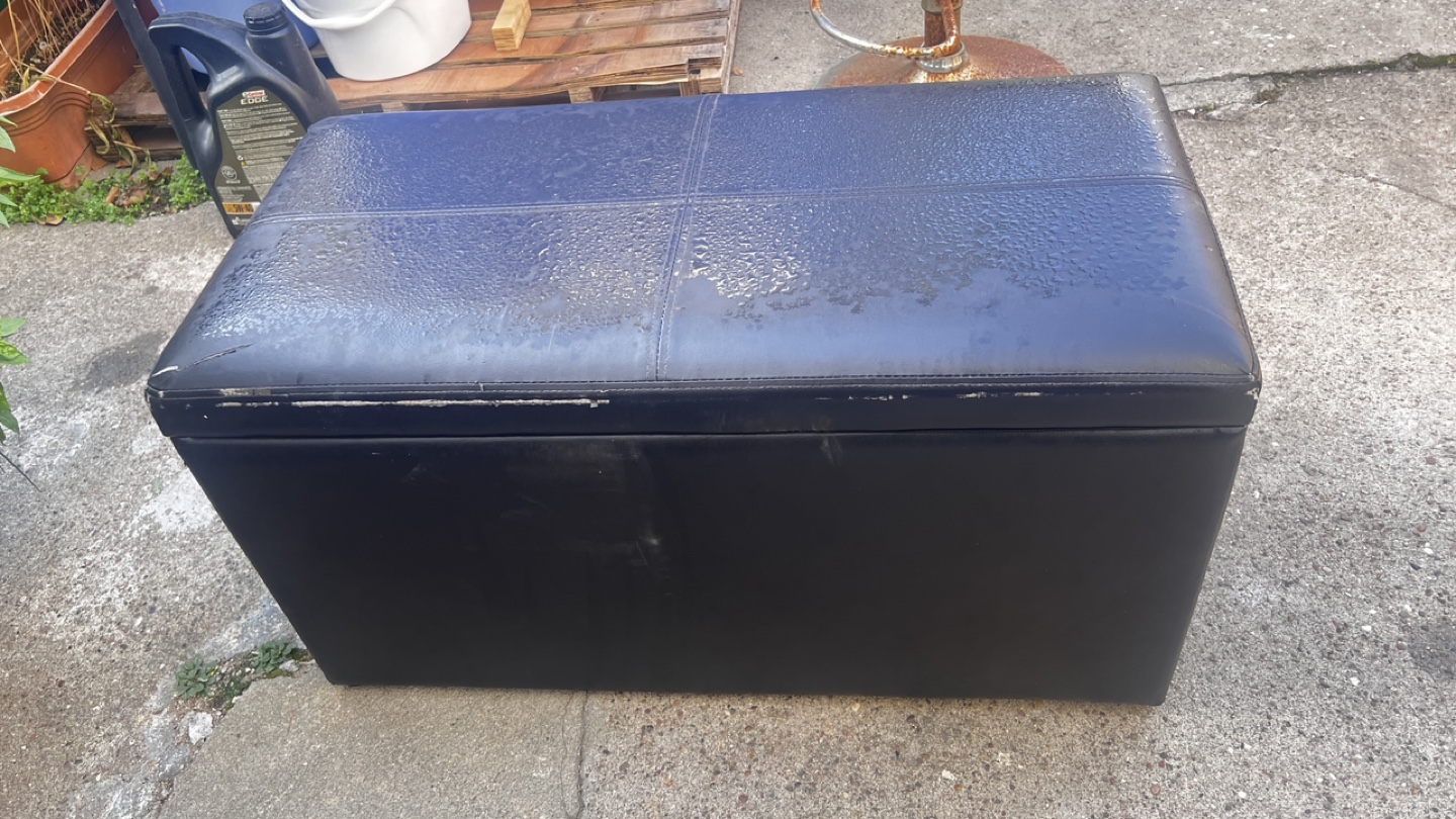 Black Faux Leather Storage Ottoman