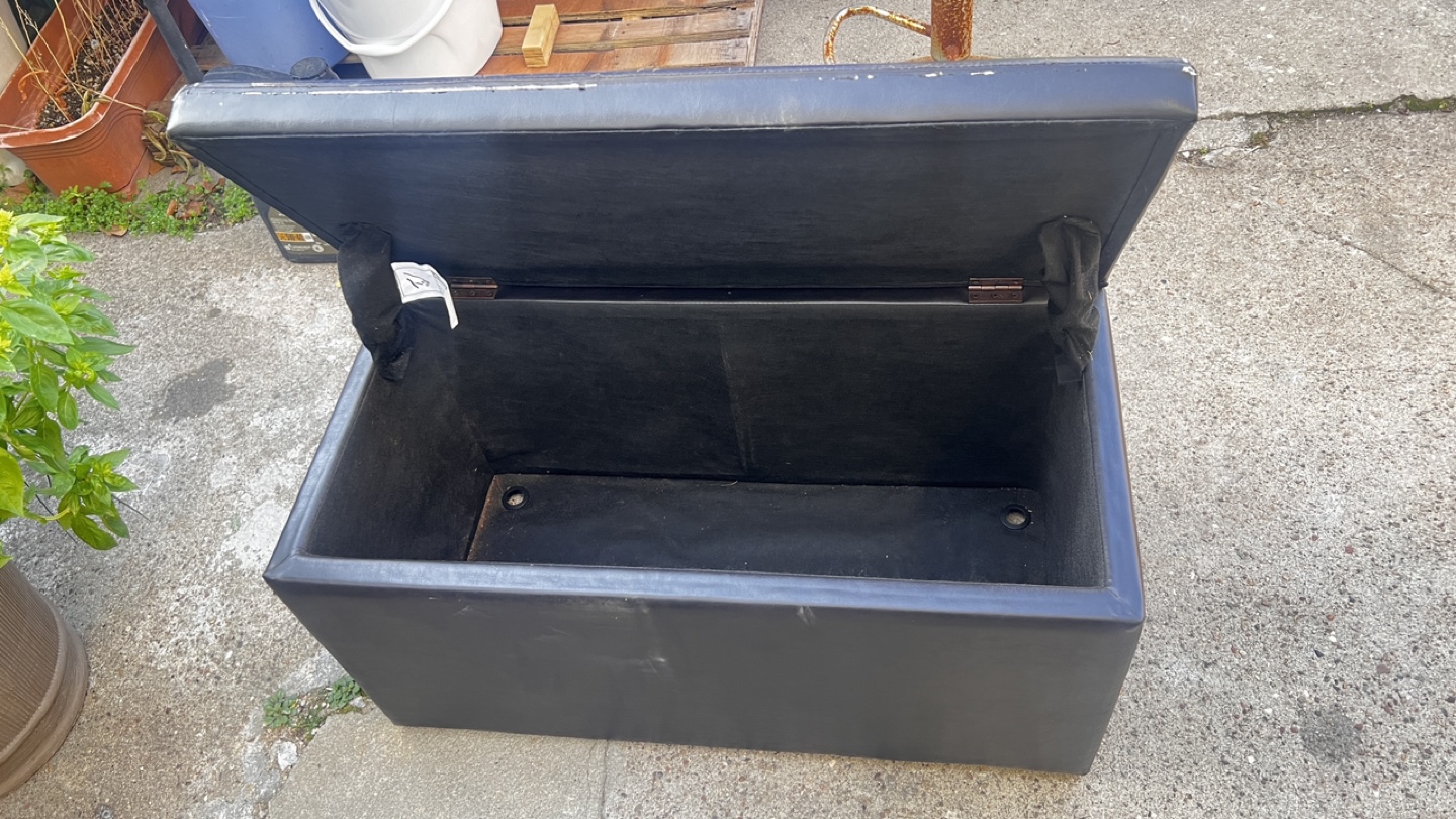 Black Faux Leather Storage Ottoman - photo 2