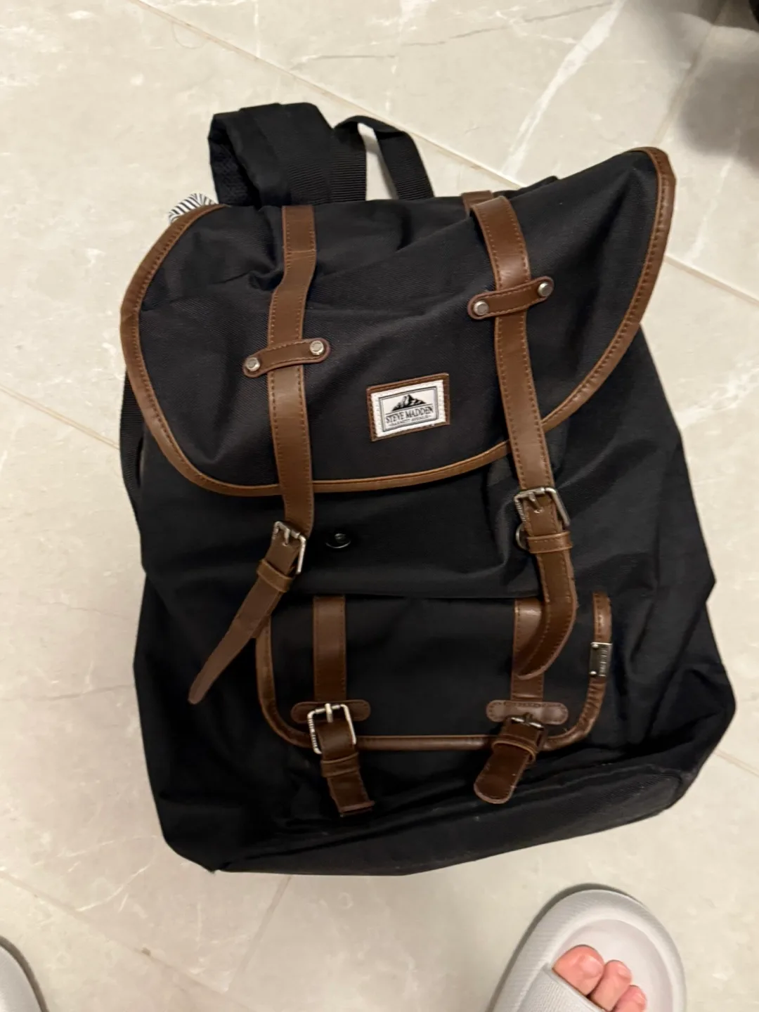 Black Backpack with Brown Leather Accents thumbnail