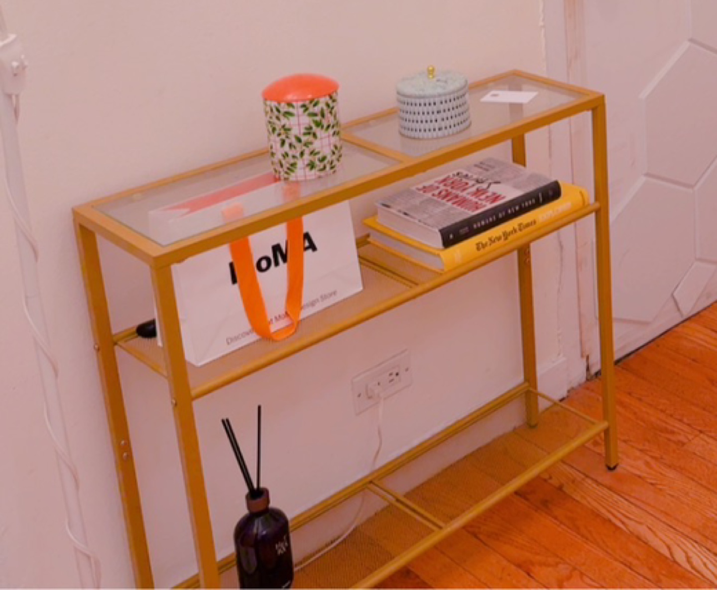 Gold Metal Console Table with Glass Shelves - photo 3