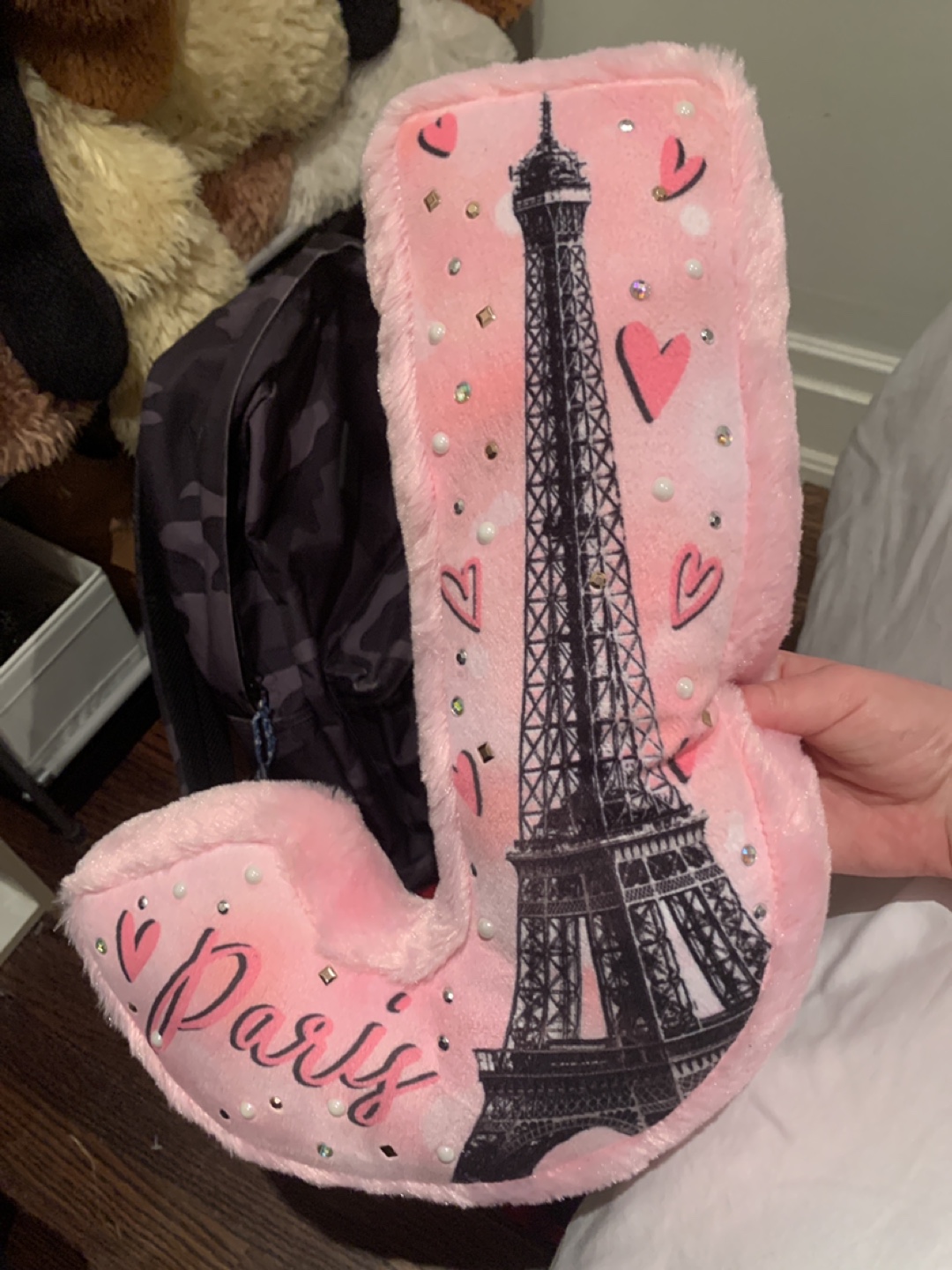 Pink Paris Eiffel Tower Plush Letter J Pillow