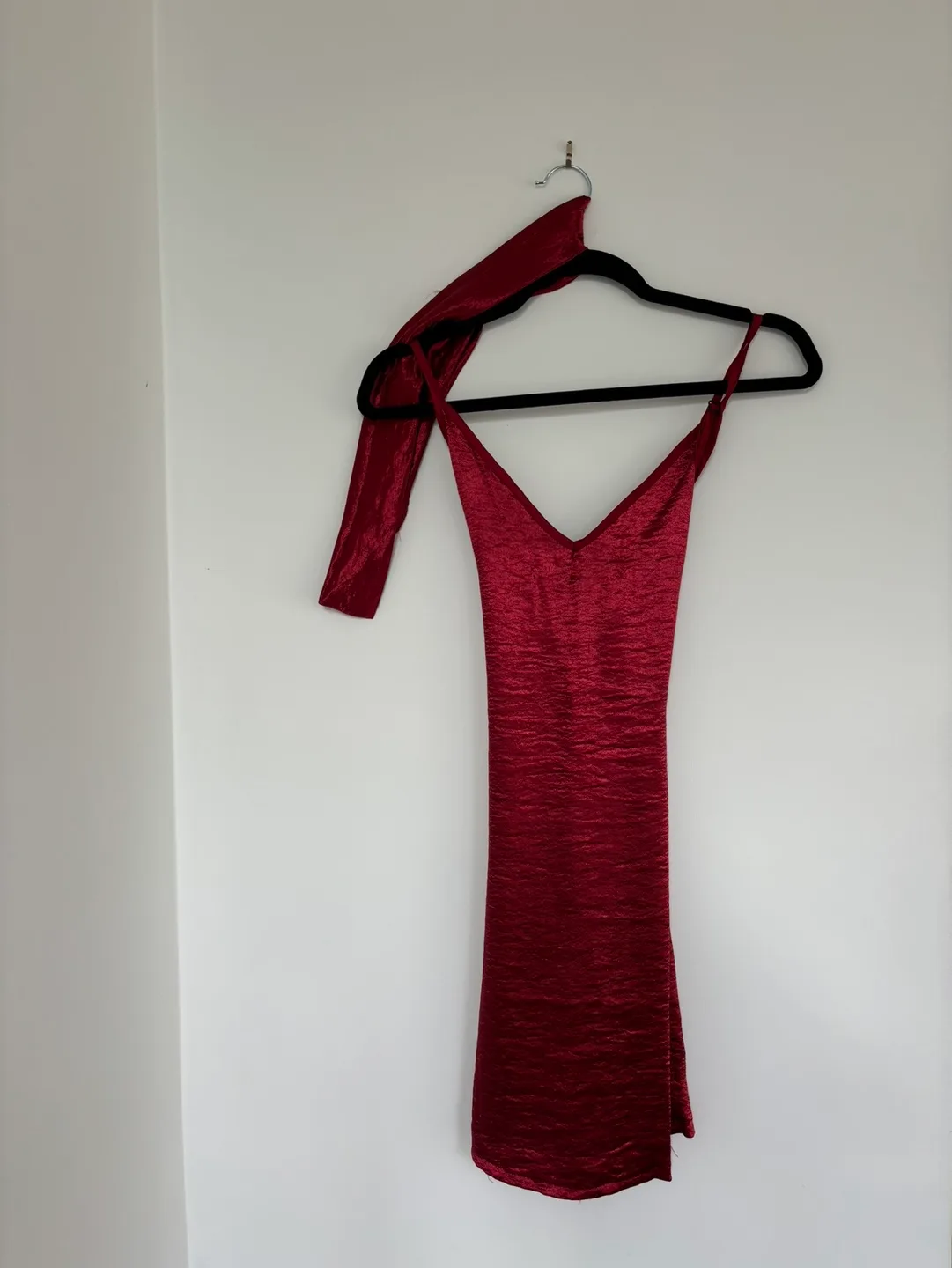 Red Satin Mini Dress with Tie image indicator(2)