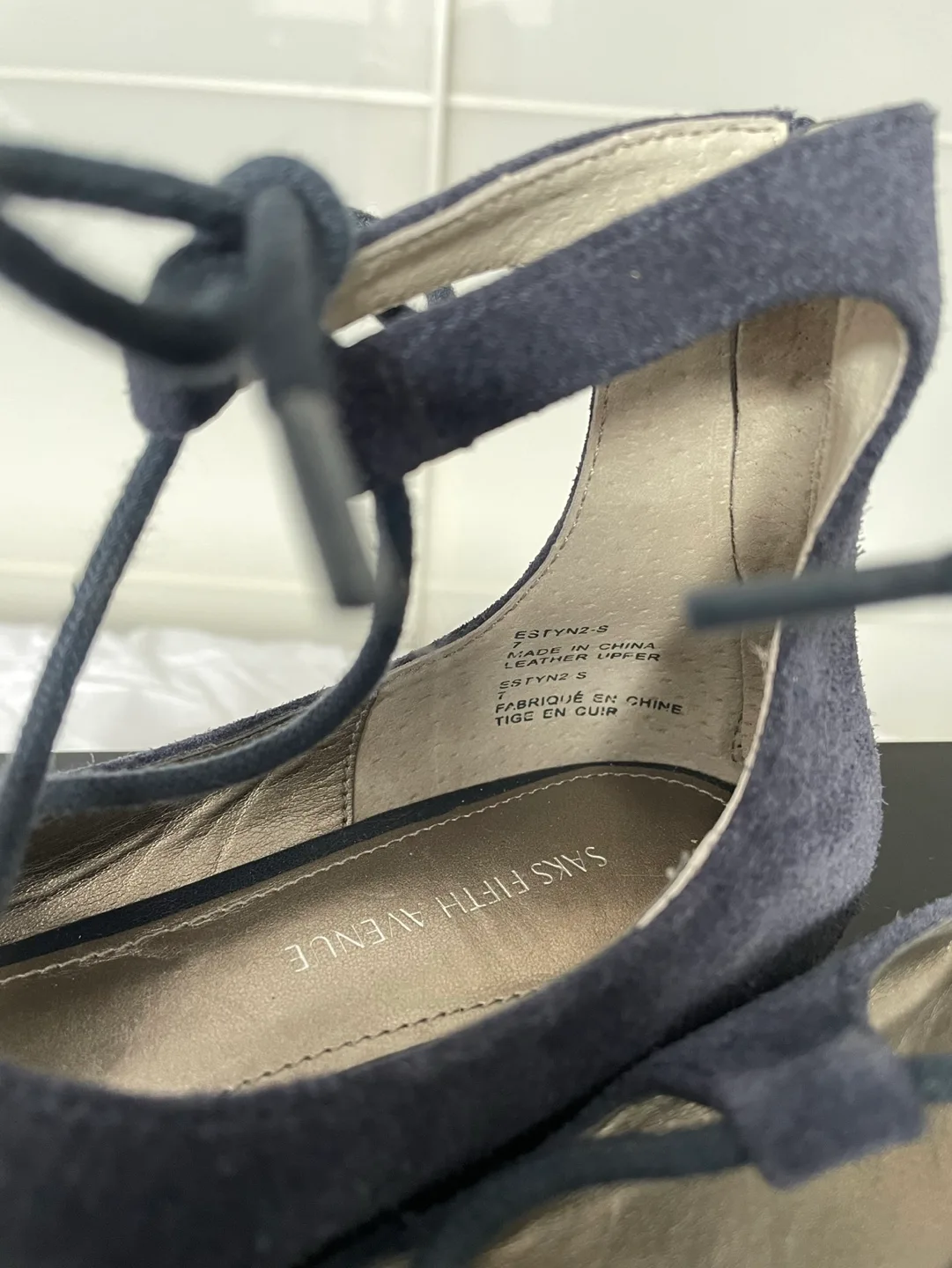 Saks Fifth Avenue Navy Blue Suede Flat Shoes image indicator(3)