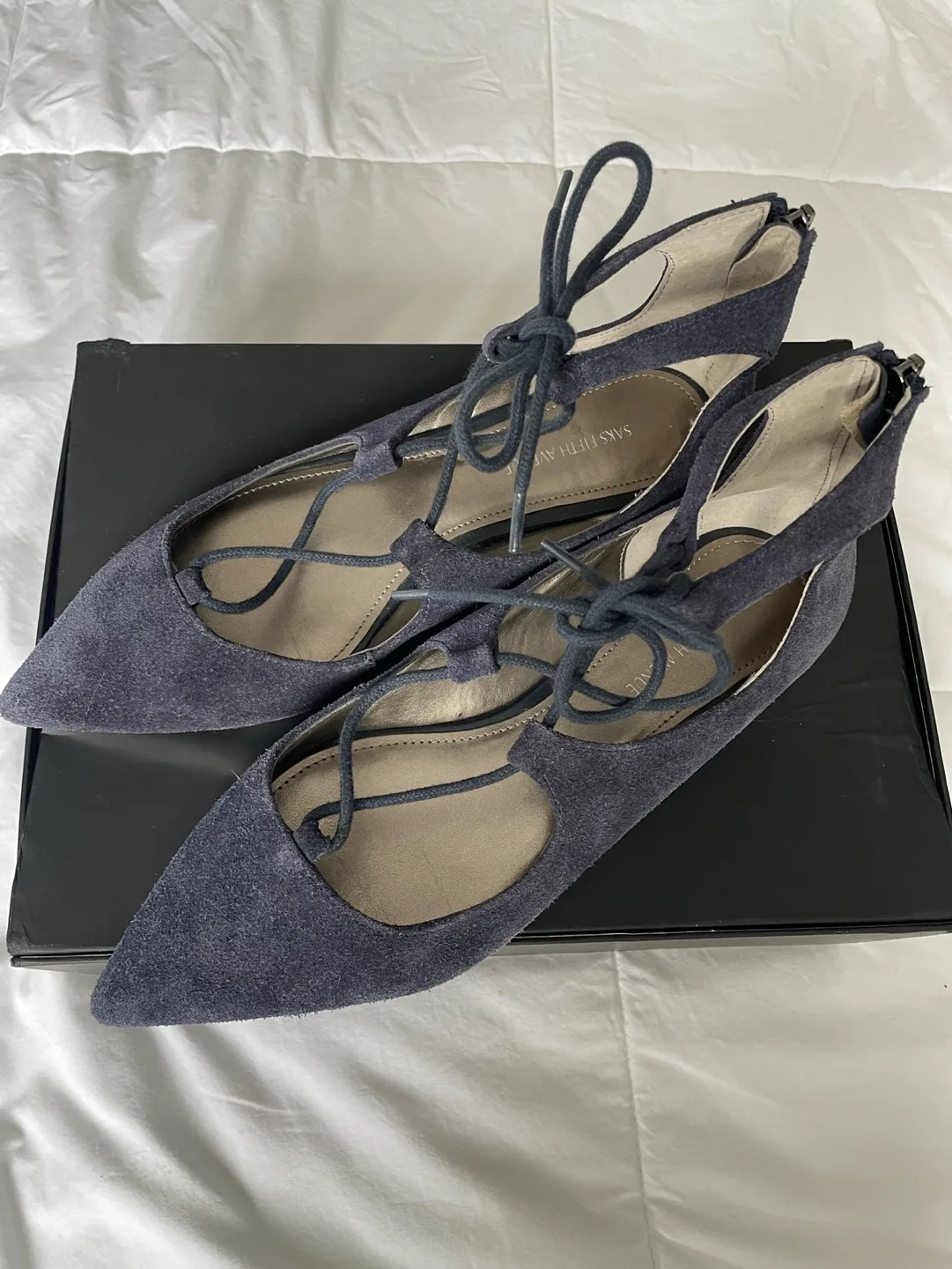 Saks Fifth Avenue Navy Blue Suede Flat Shoes image indicator(2)