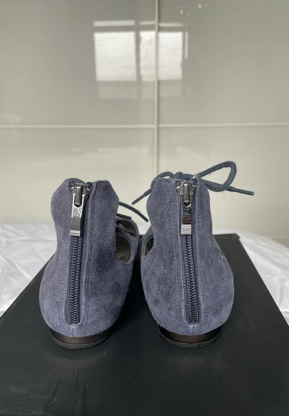 Saks Fifth Avenue Navy Blue Suede Flat Shoes image indicator(5)