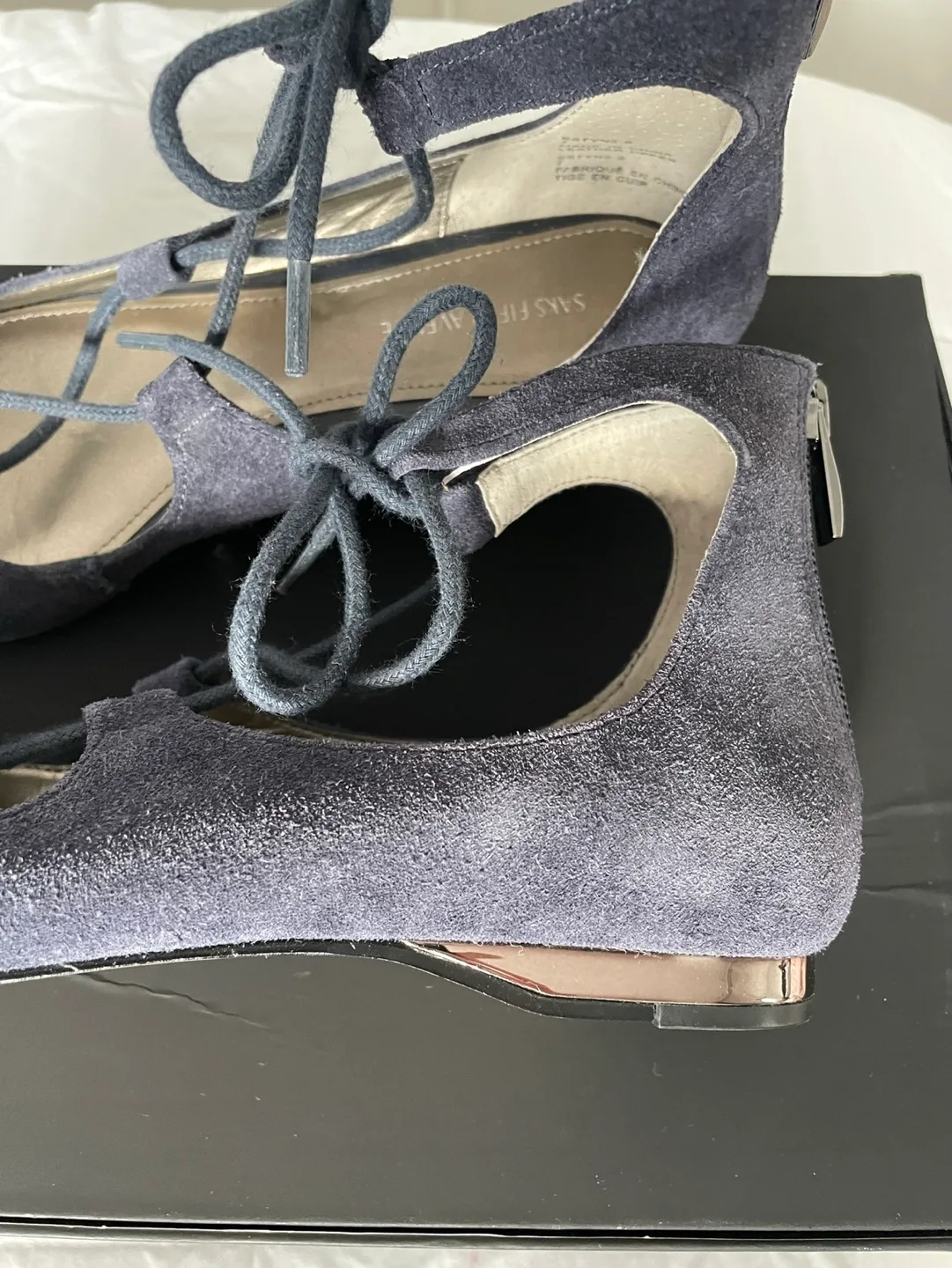 Saks Fifth Avenue Navy Blue Suede Flat Shoes image indicator(4)