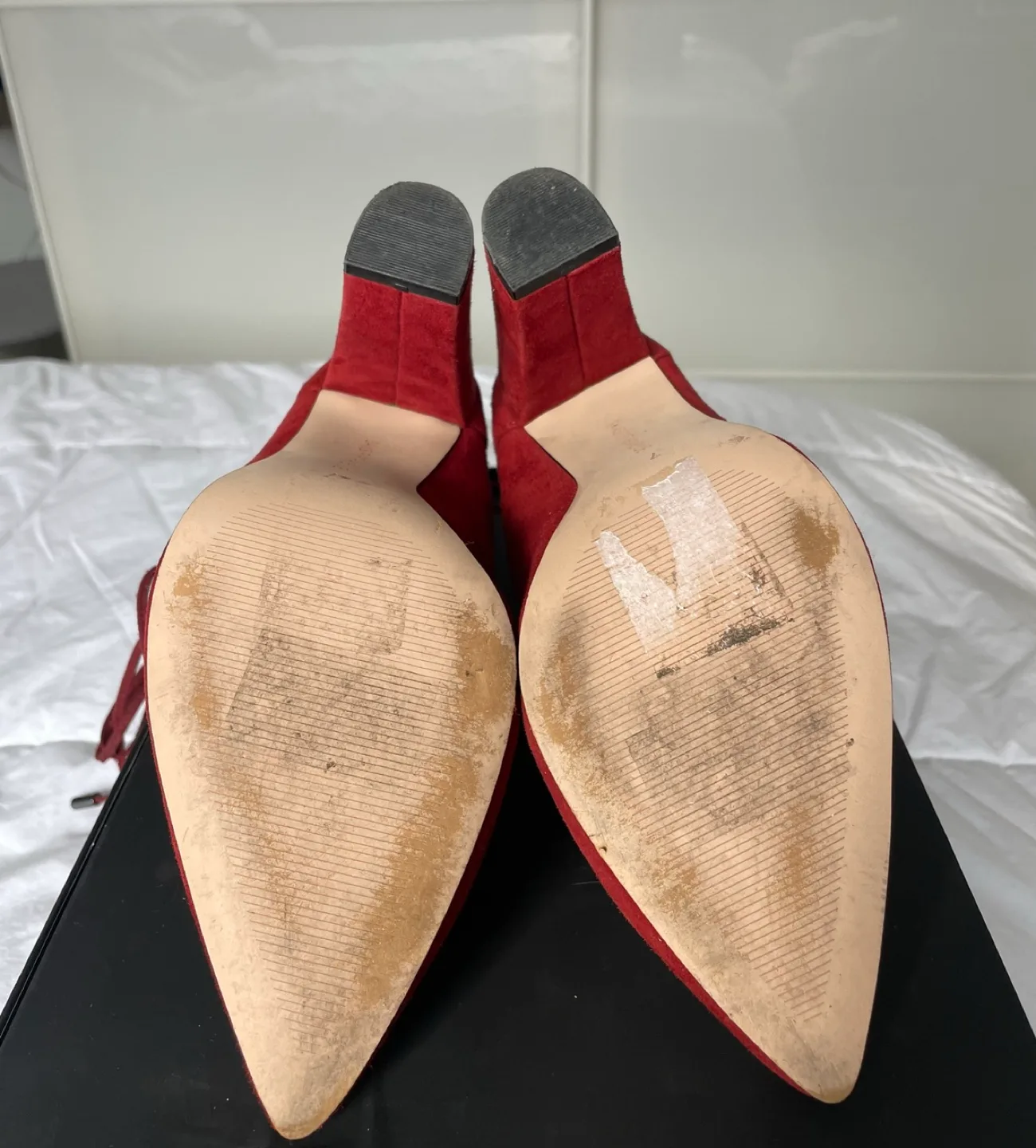 Saks Red Suede Lace-Up Heels image indicator(4)